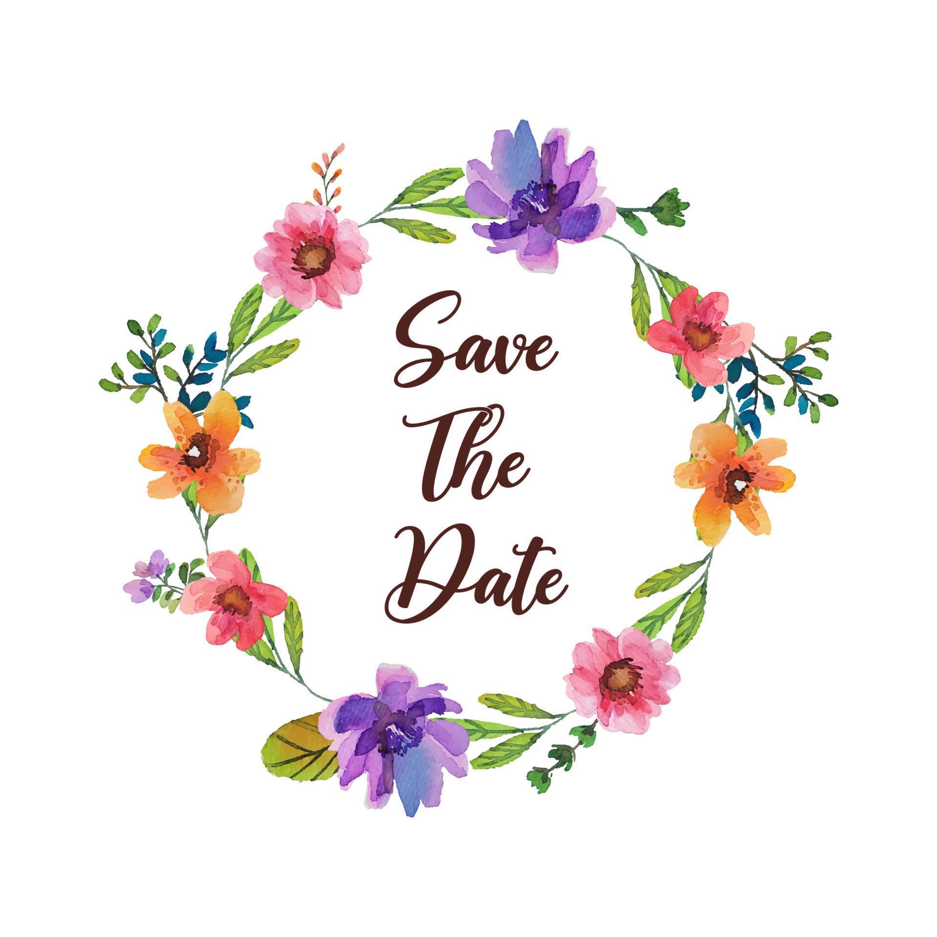 save the date wreath flower watercolor Stock Free