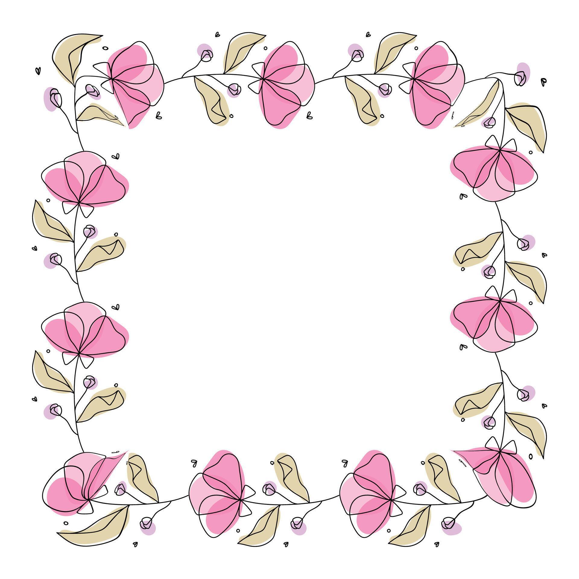 Hand drawn flowers wreath frame on white background Stock Free