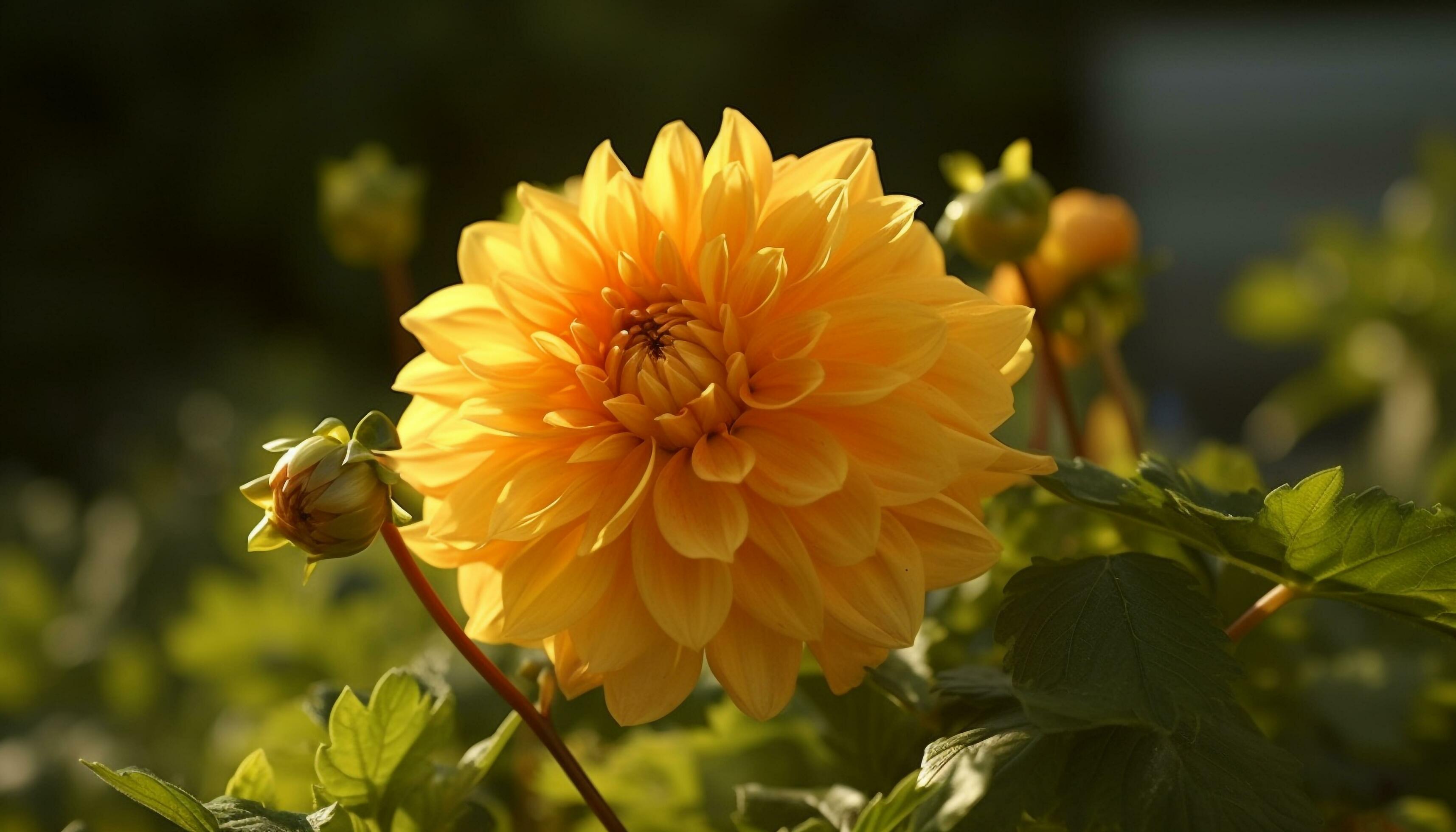 Vibrant yellow daisy, a single flower in focus on foreground generated by AI Stock Free