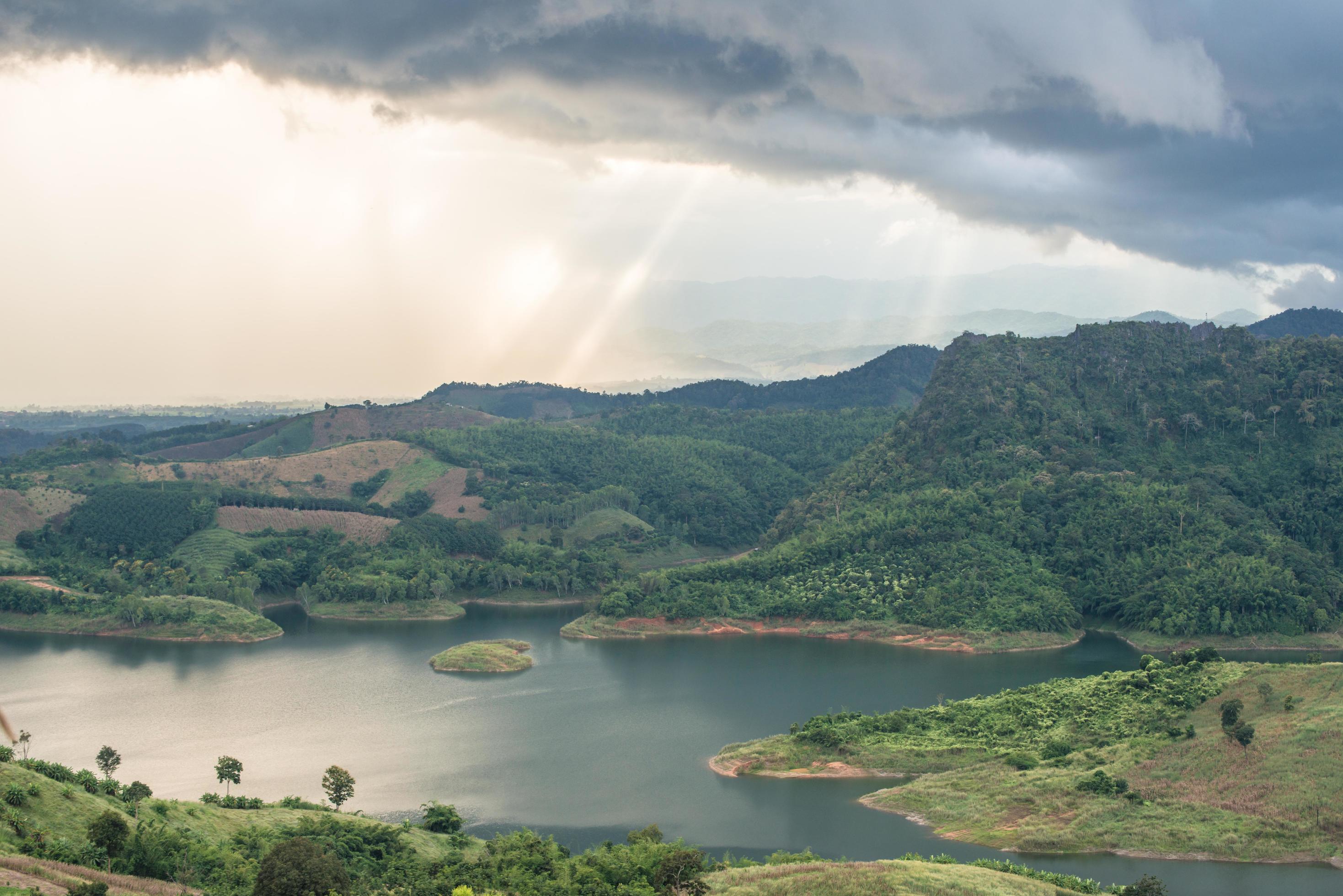 The scenery view of highland mountains with the ray light in Mae Suai district of Chiang Rai province of Thailand. Stock Free