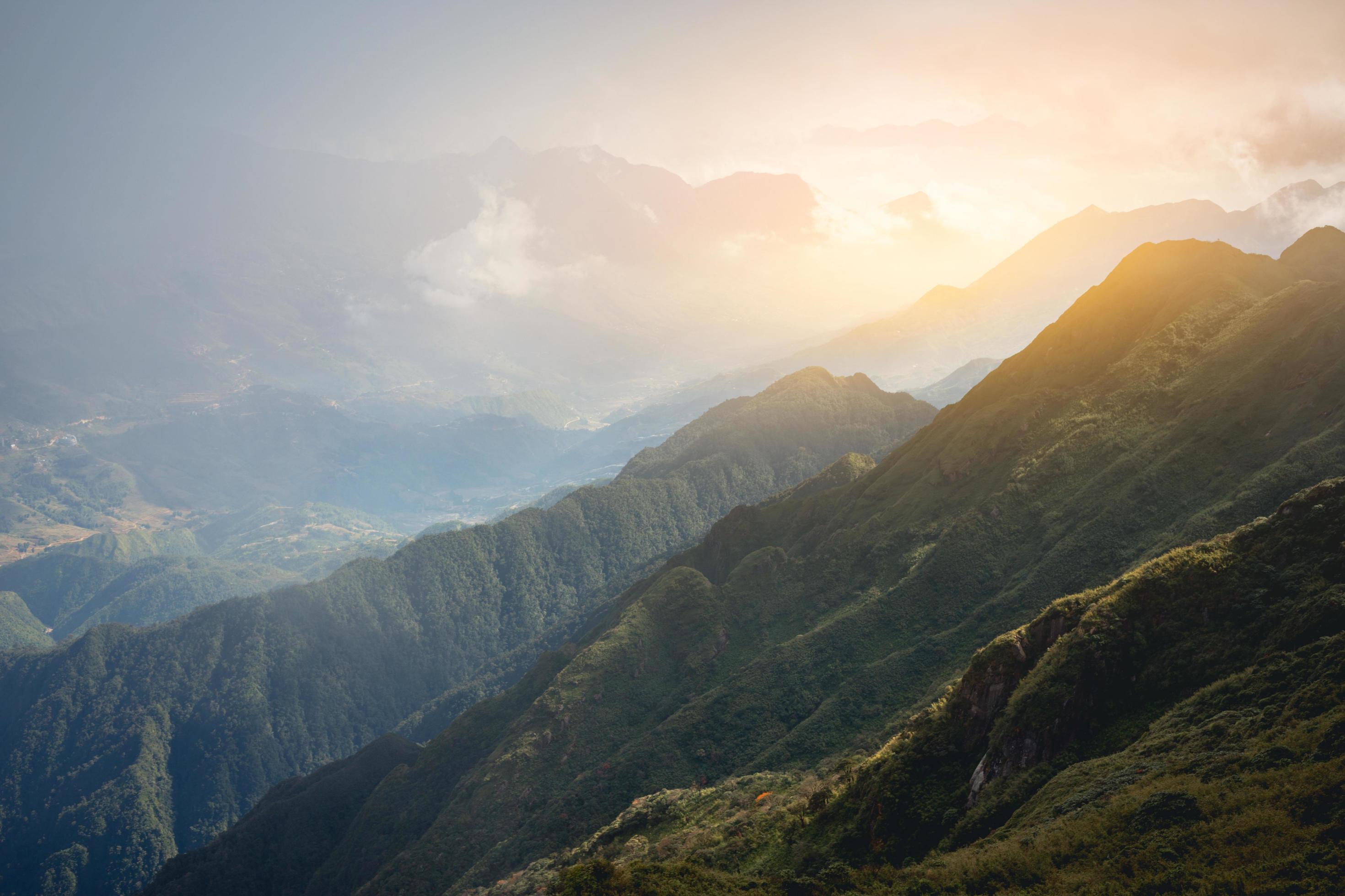 Beautiful view sapa valley Vietnam Panorama in morning sunrise with beauty cloud Stock Free