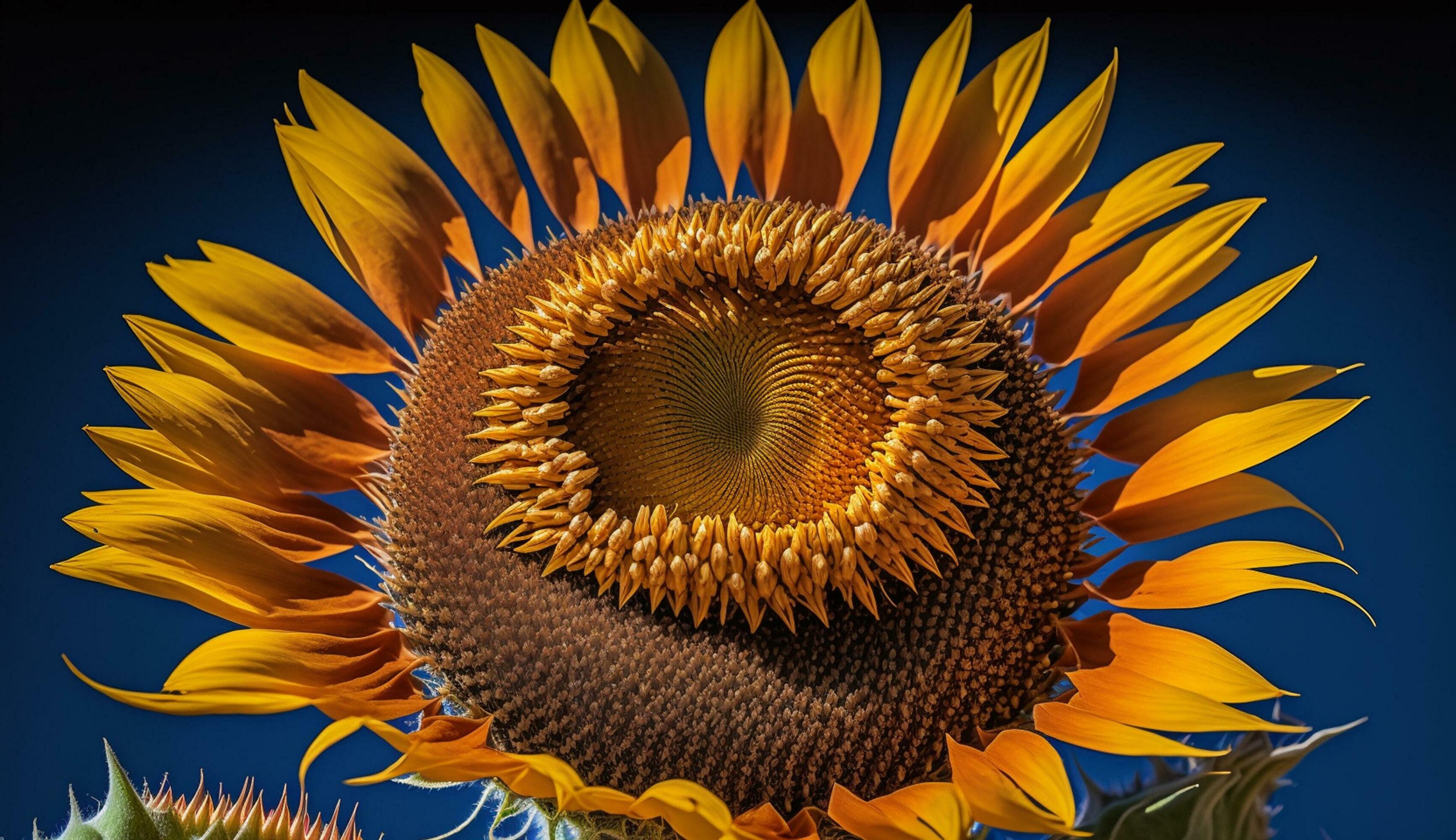 Sunflower single flower head blossoms with vibrant colors generated by AI Stock Free