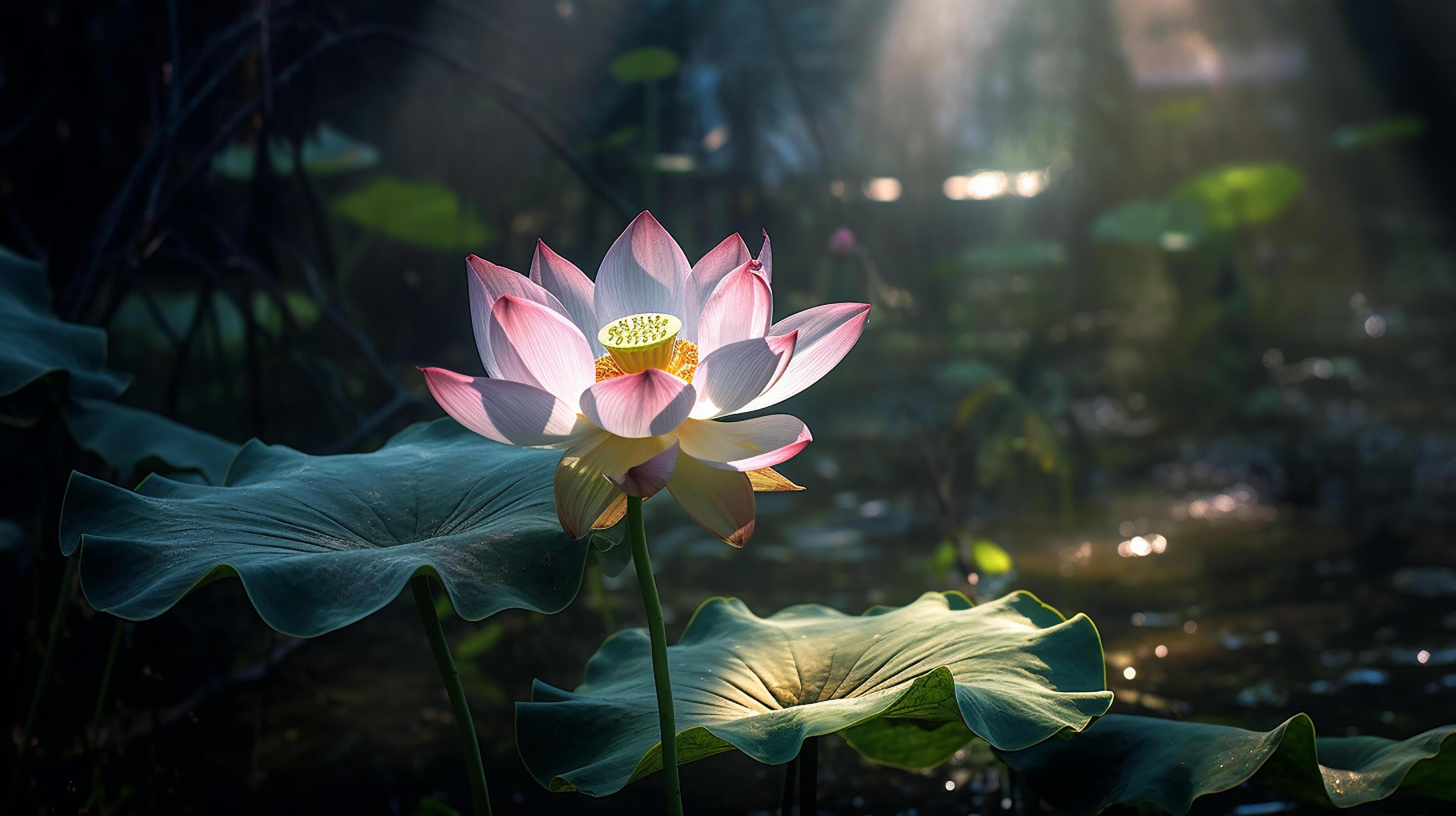 Lotus flower, A single lotus flower shining in the sun, Stock Free