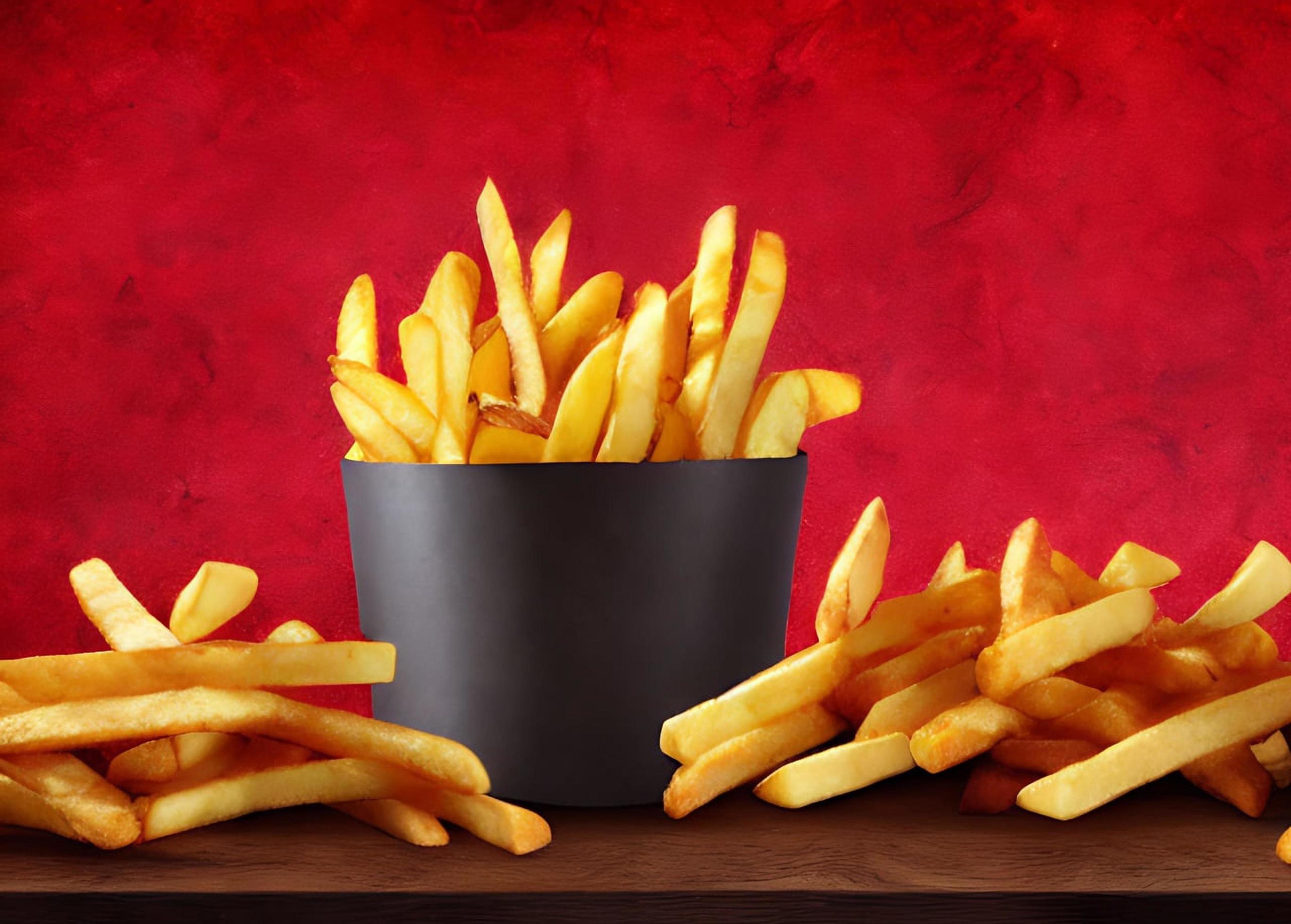 Delicious hot and crispy fried potatoes. Fast food and restaurant products. Stock Free