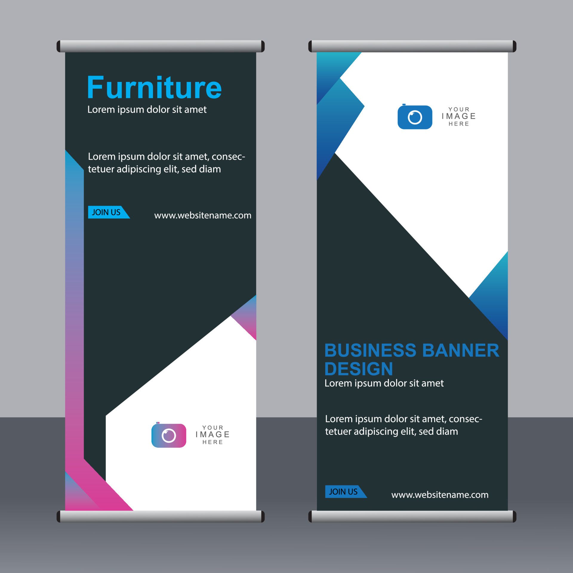 Business banner roll up set standee banner template. Free Vector