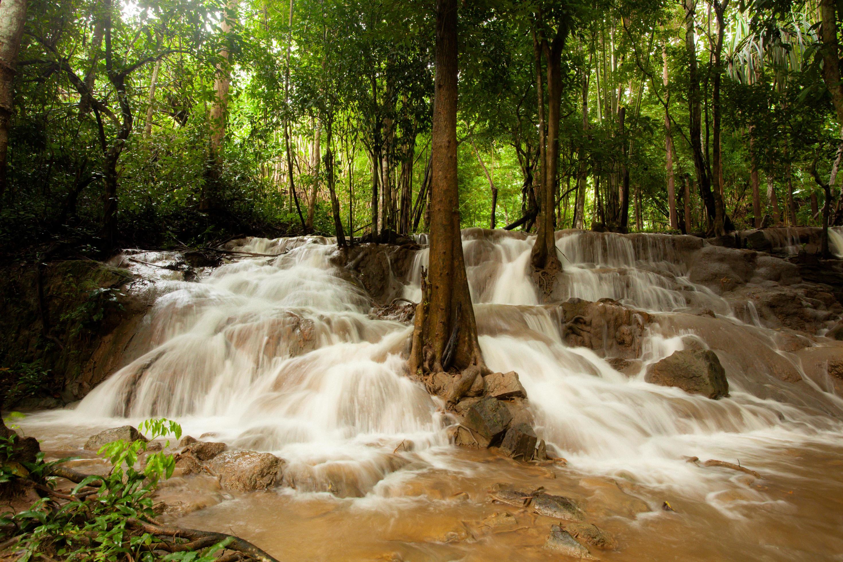 Pha Tad Waterfall in the National Park in Kanchanaburi Province, Thailand Stock Free