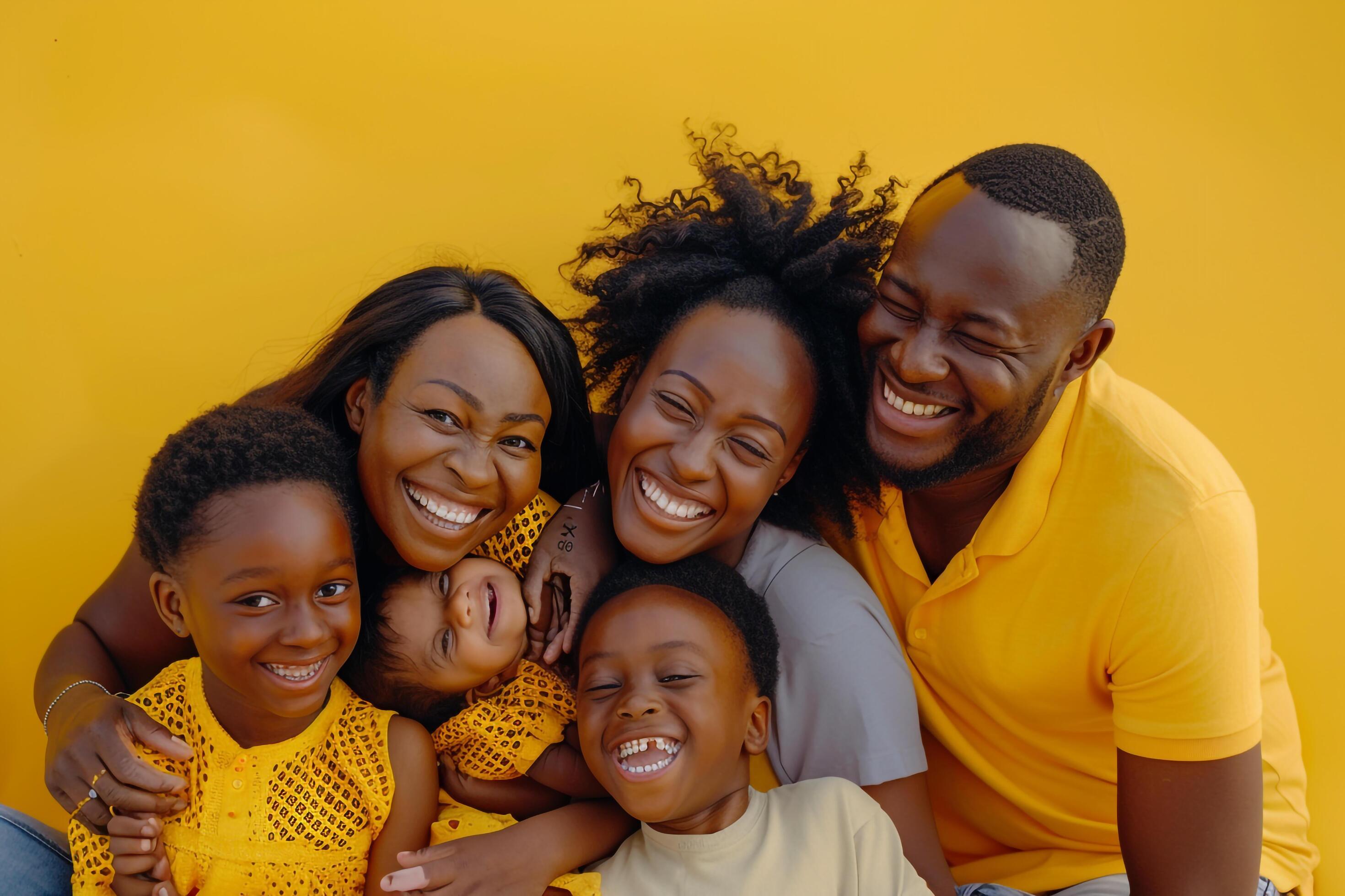 Family Portrait with Smiles Together in a Cozy background Stock Free