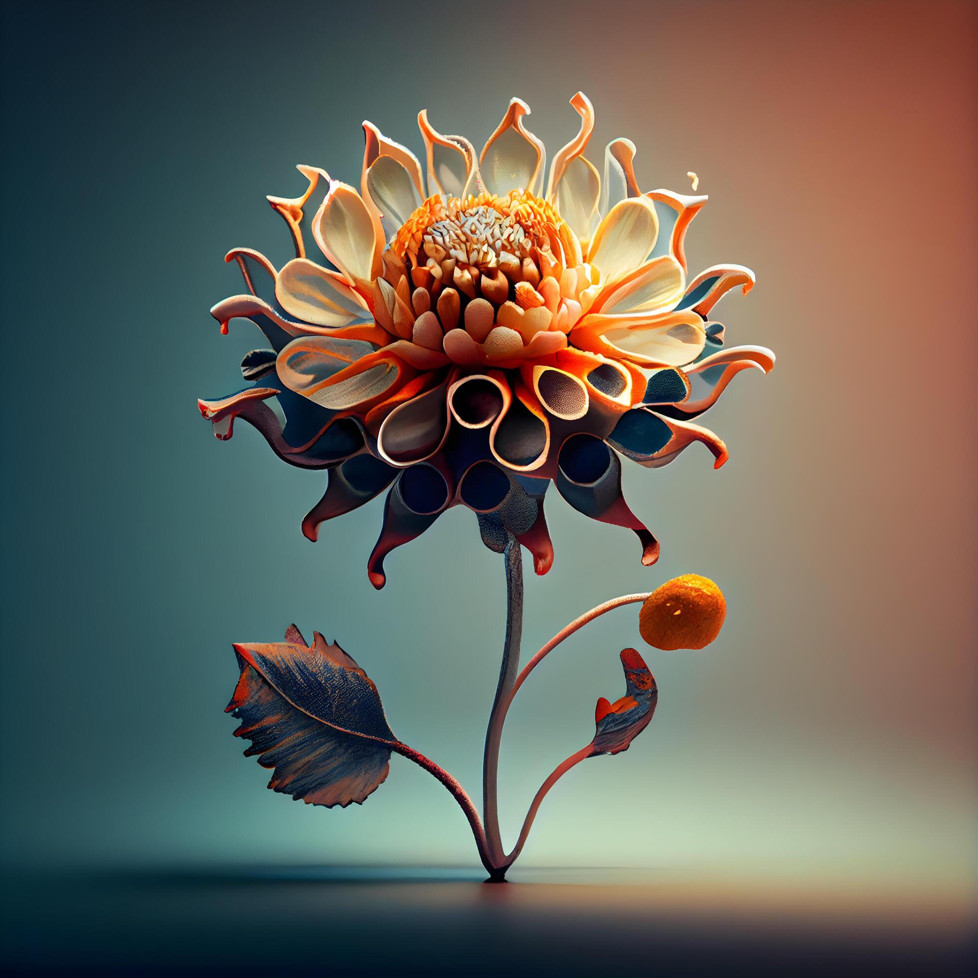 Dahlia flower on a dark background. 3d illustration., Image Stock Free