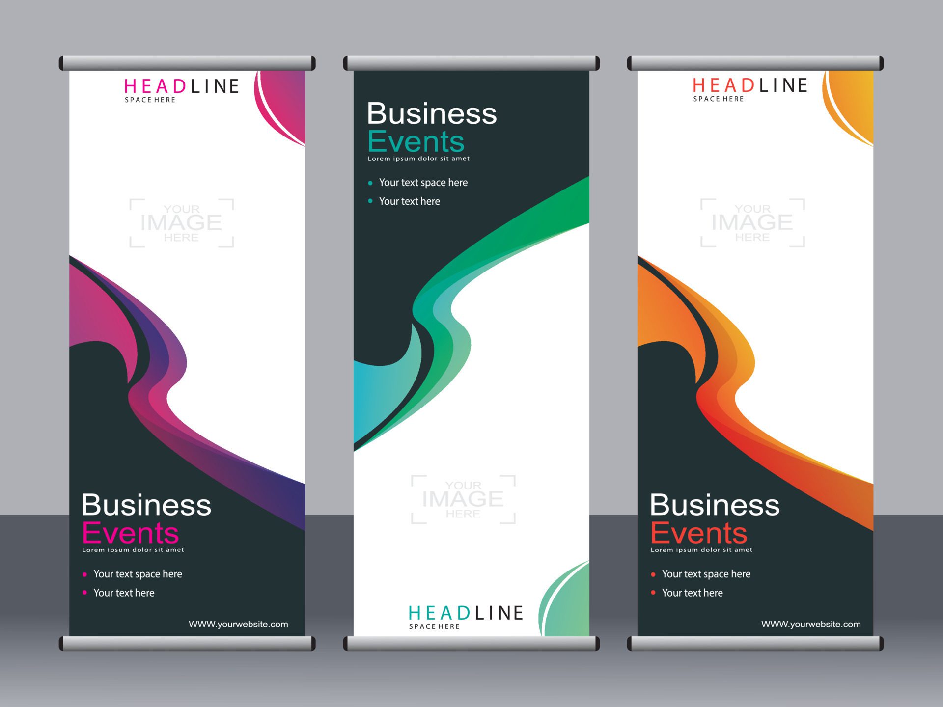 Business banner roll up set standee banner template. Free Vector