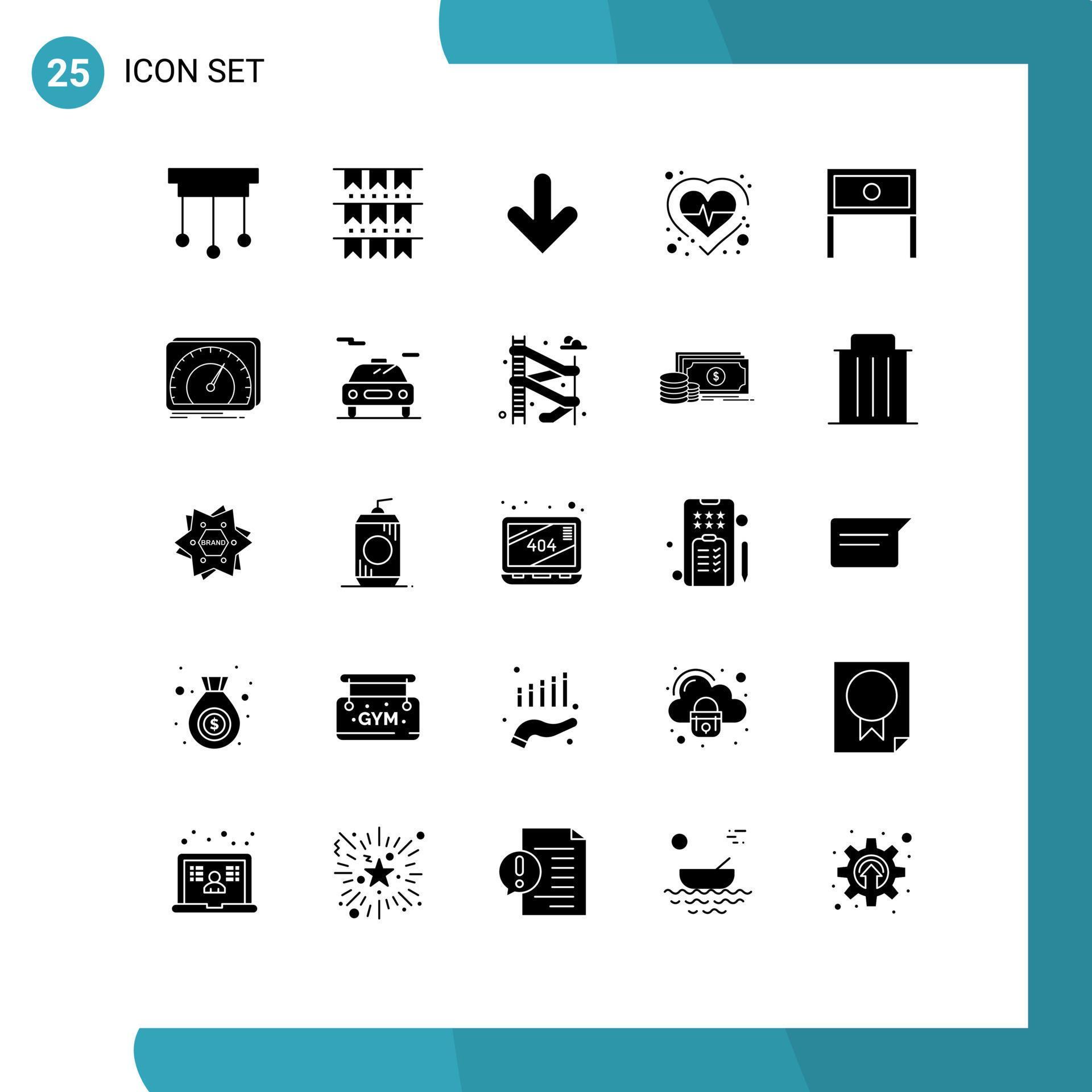 Set of 25 Vector Solid Glyphs on Grid for home check arrow pulse health Editable Vector Design Elements Stock Free