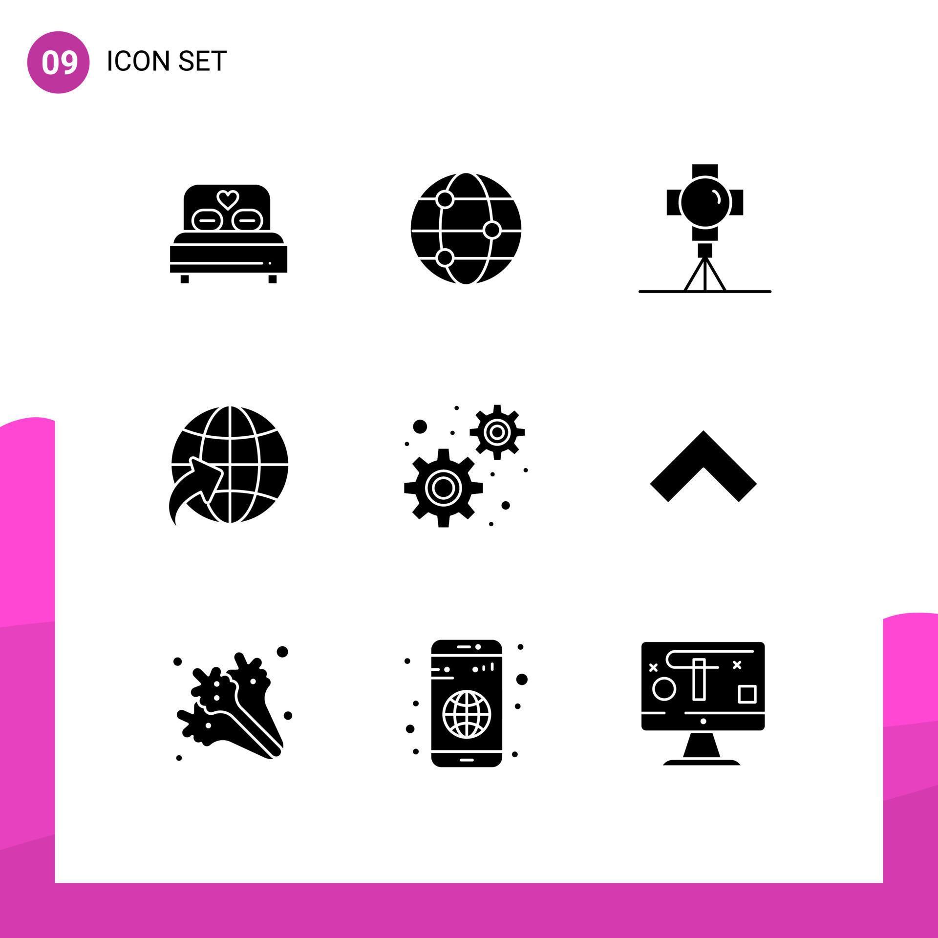 Pictogram Set of 9 Simple Solid Glyphs of settings development film travel arrow Editable Vector Design Elements Stock Free