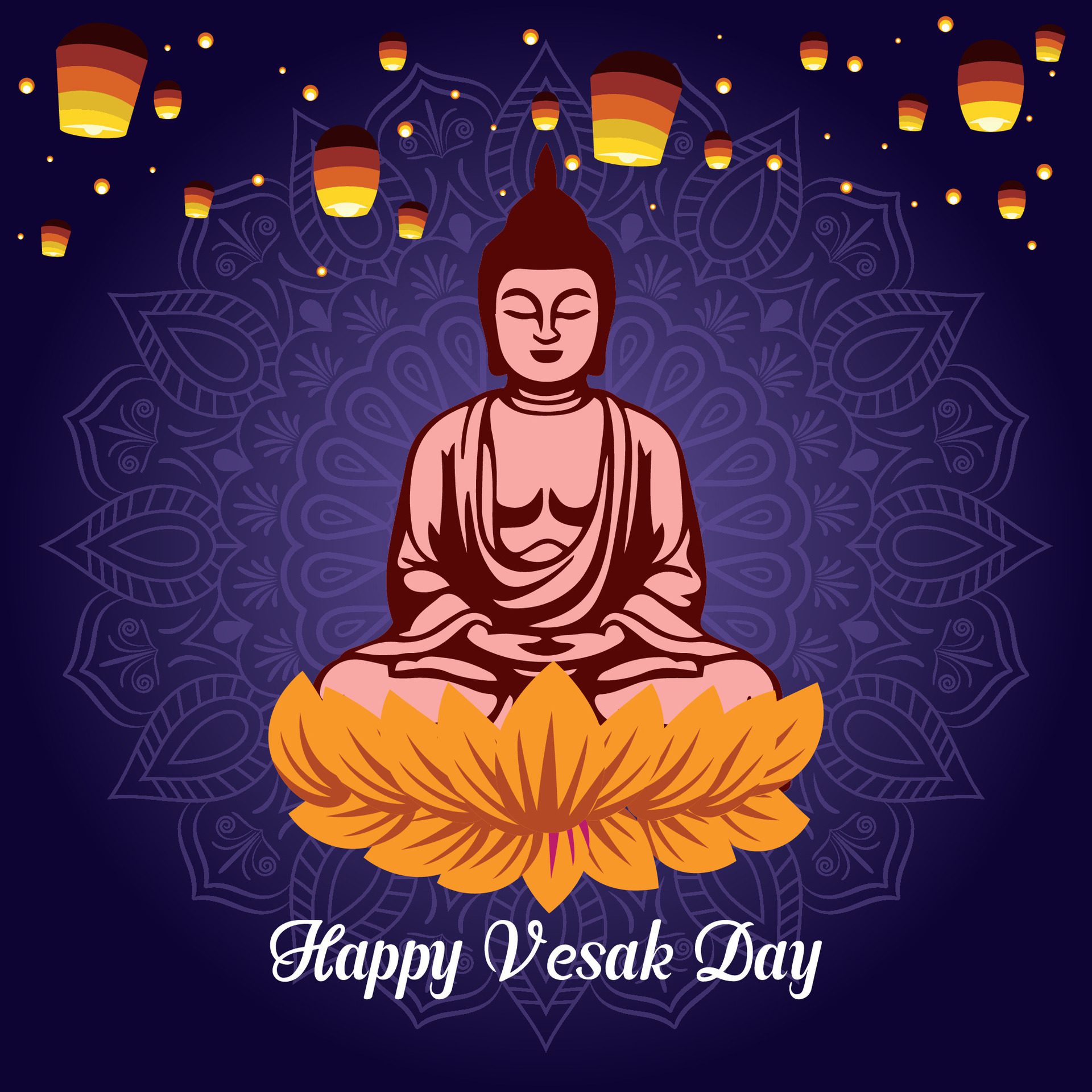 Flat vesak day illustration festival celebration social media post and vesak day Banner Free Vector