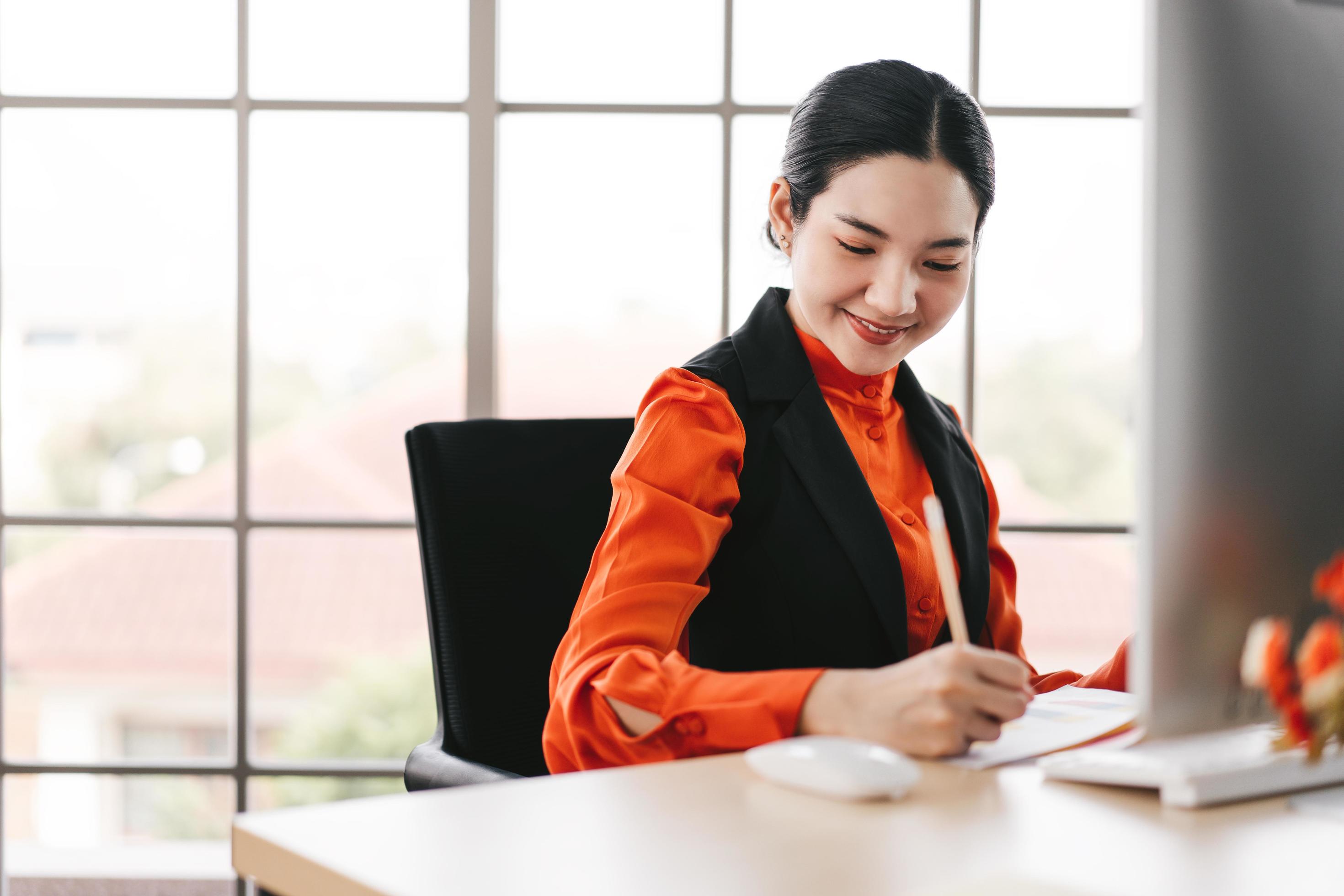 Portrait of happy smile office business asian salary woman. Stock Free