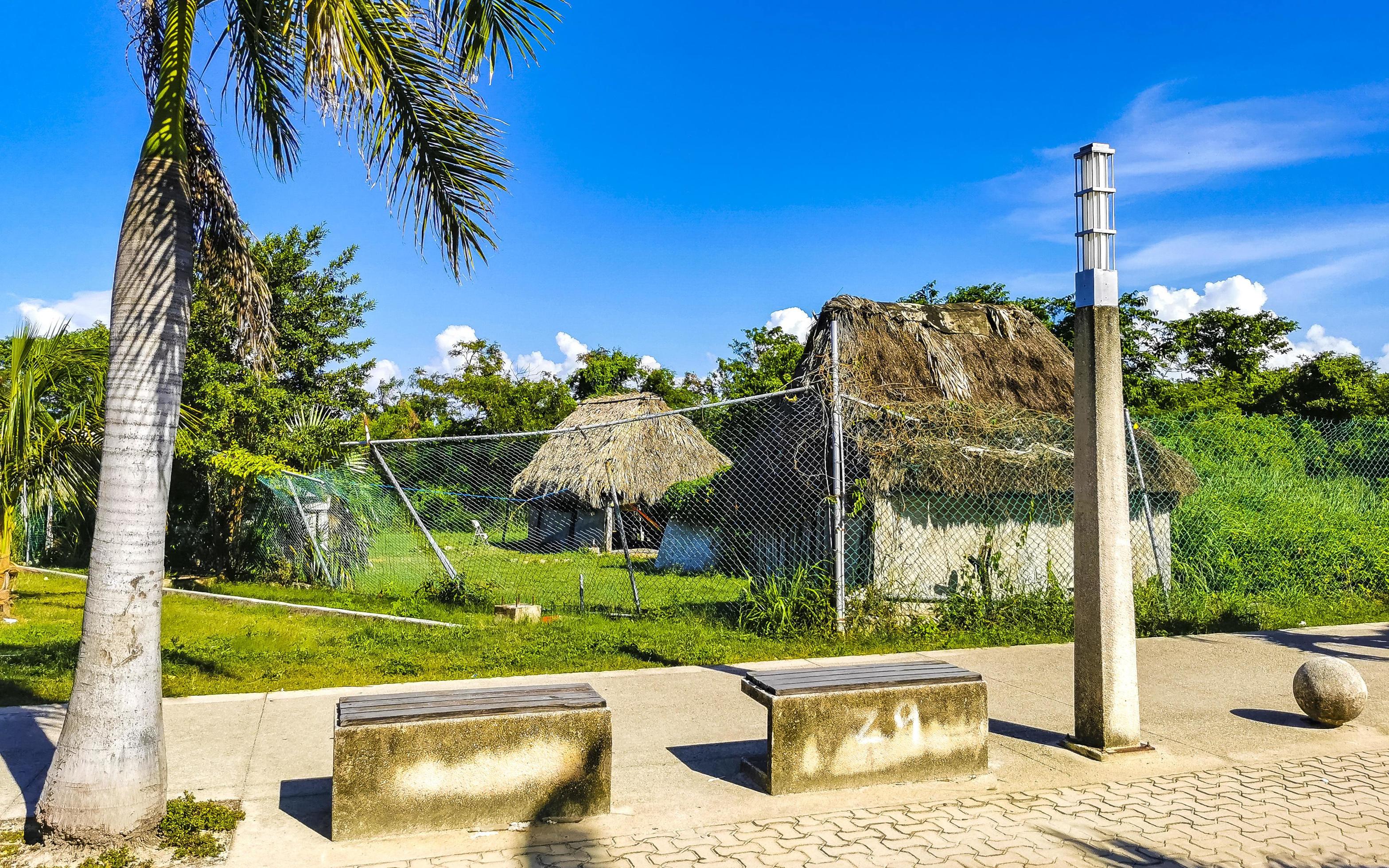 Entrance path of tropical beach between natural huts in Mexico. Stock Free