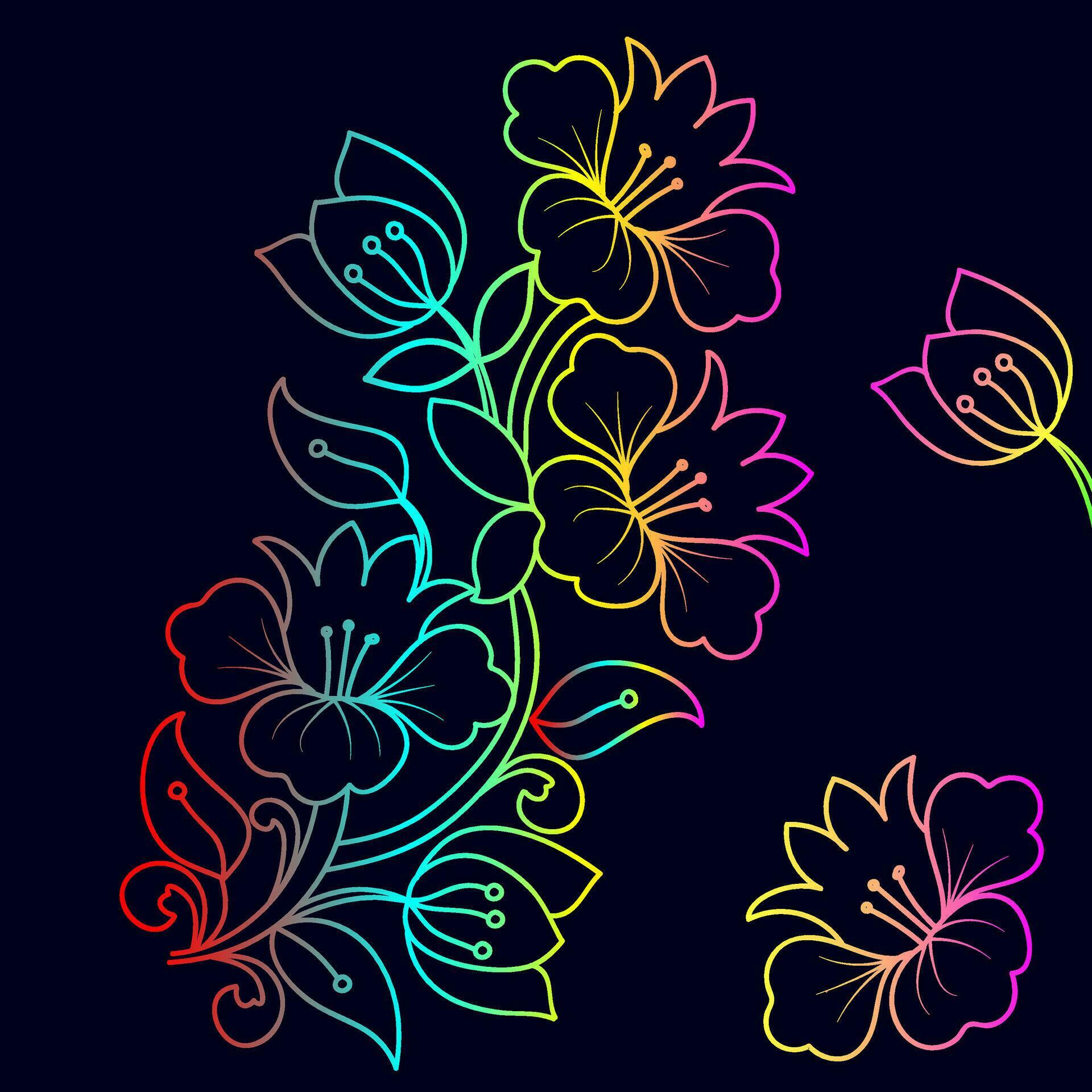 Rainbow color line art floral vector illustration, colorful vintage decorative vector template, rainbow color flower ornaments. Stock Free and Free SVG