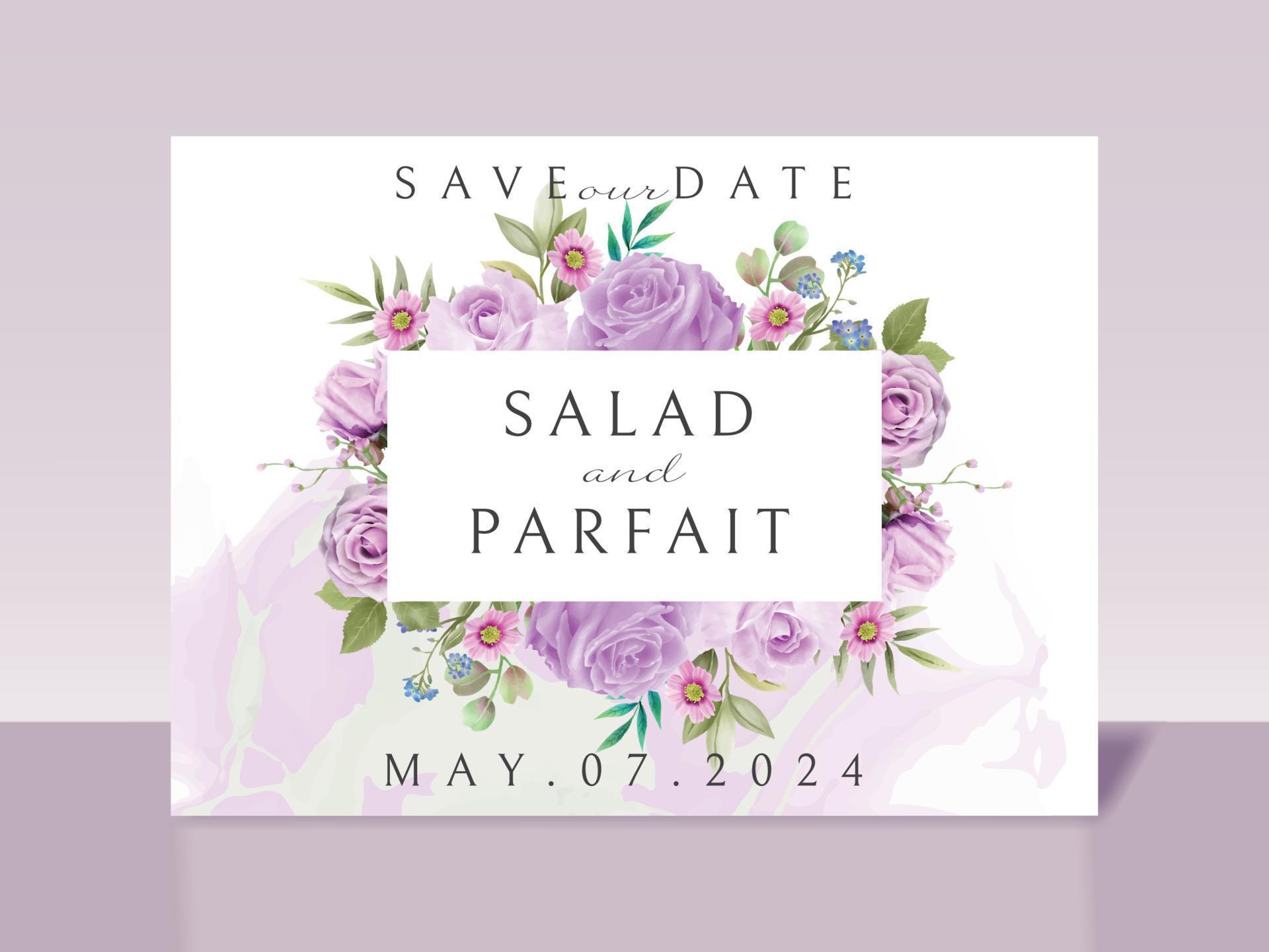 Wedding invitation card template with purple flowers Stock Free