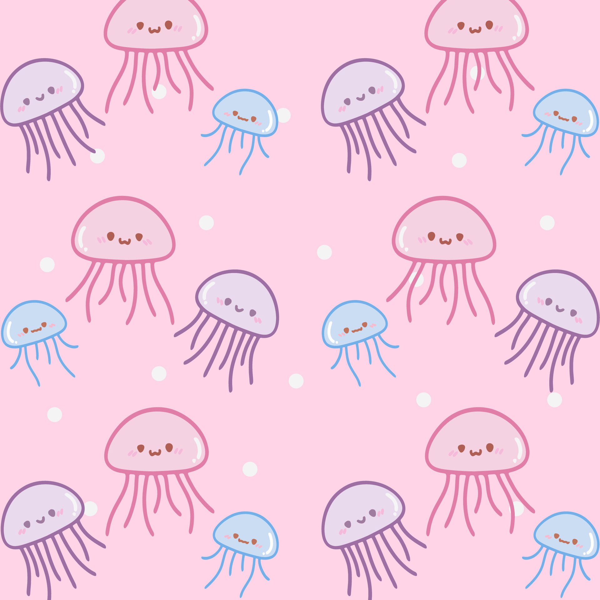 Seamless cute jelly fish pattern on pink background. Free Vector