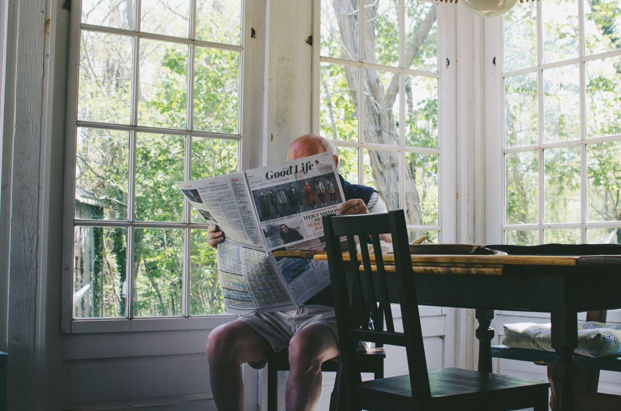 
									Old Man Reading Newspaper Morning Stock Free