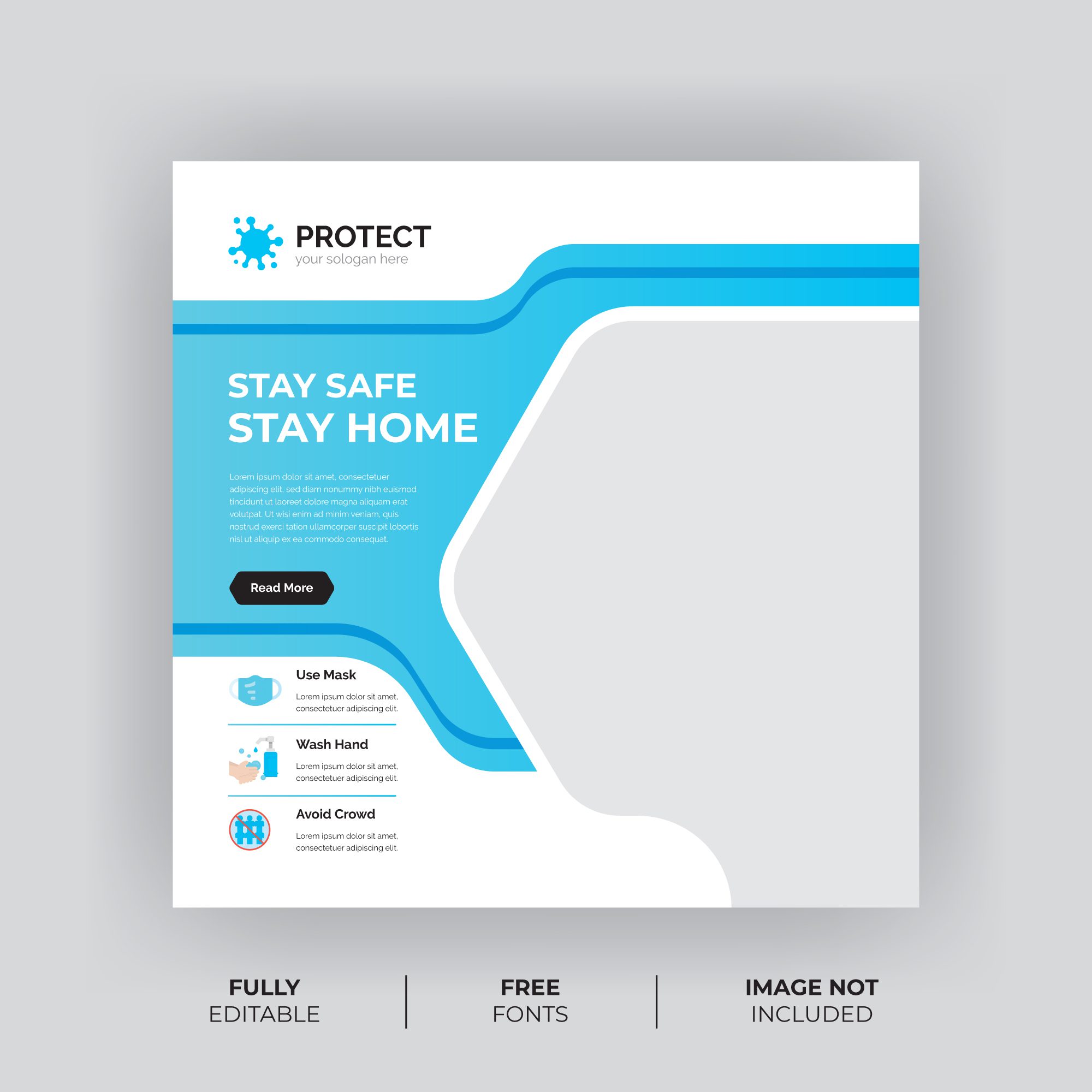 Blue Photo Frame Virus Prevention Banner for Social Media Template Free Vector