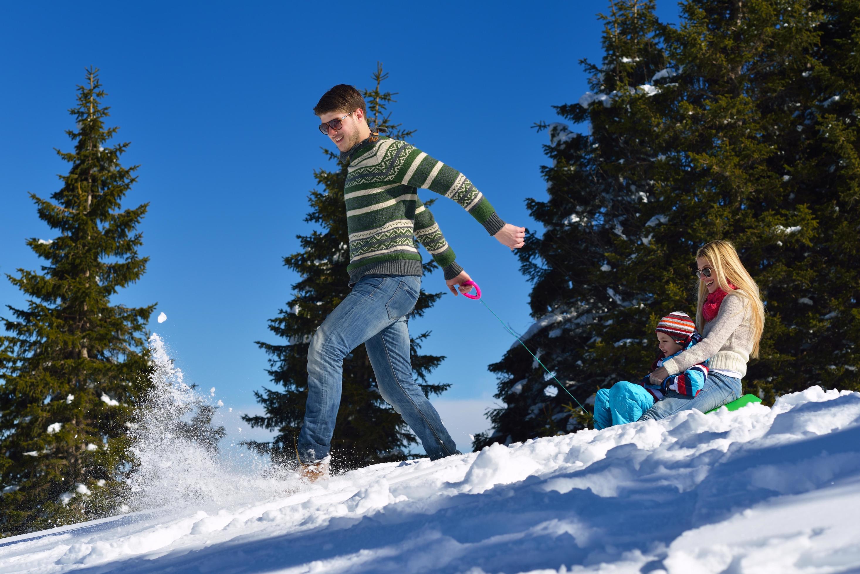 family having fun on fresh snow at winter Stock Free