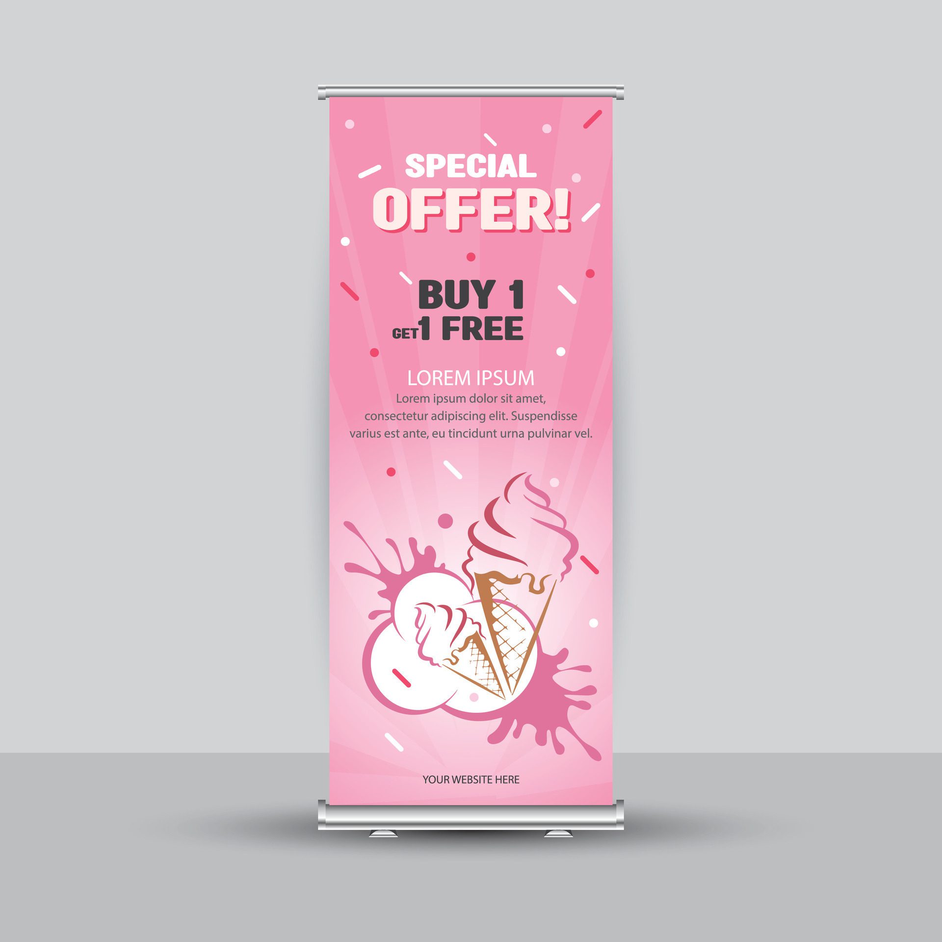 Creative style roll up banner standee template design Free Vector