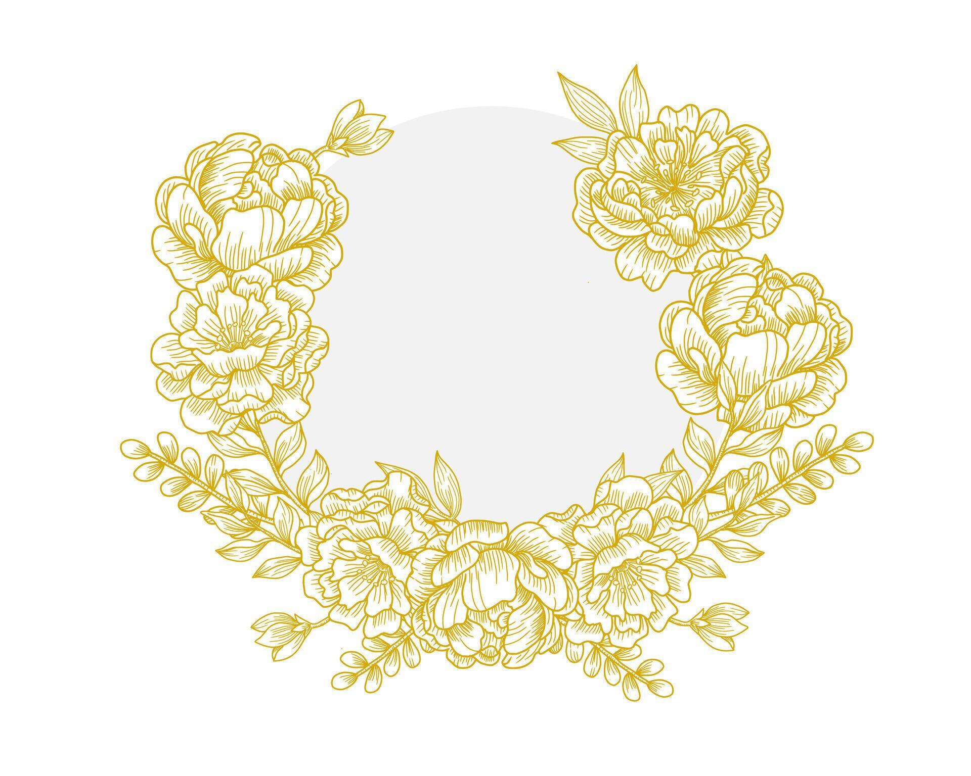 Peony and Hand Drawn Rose Flower Wreath Stock Free