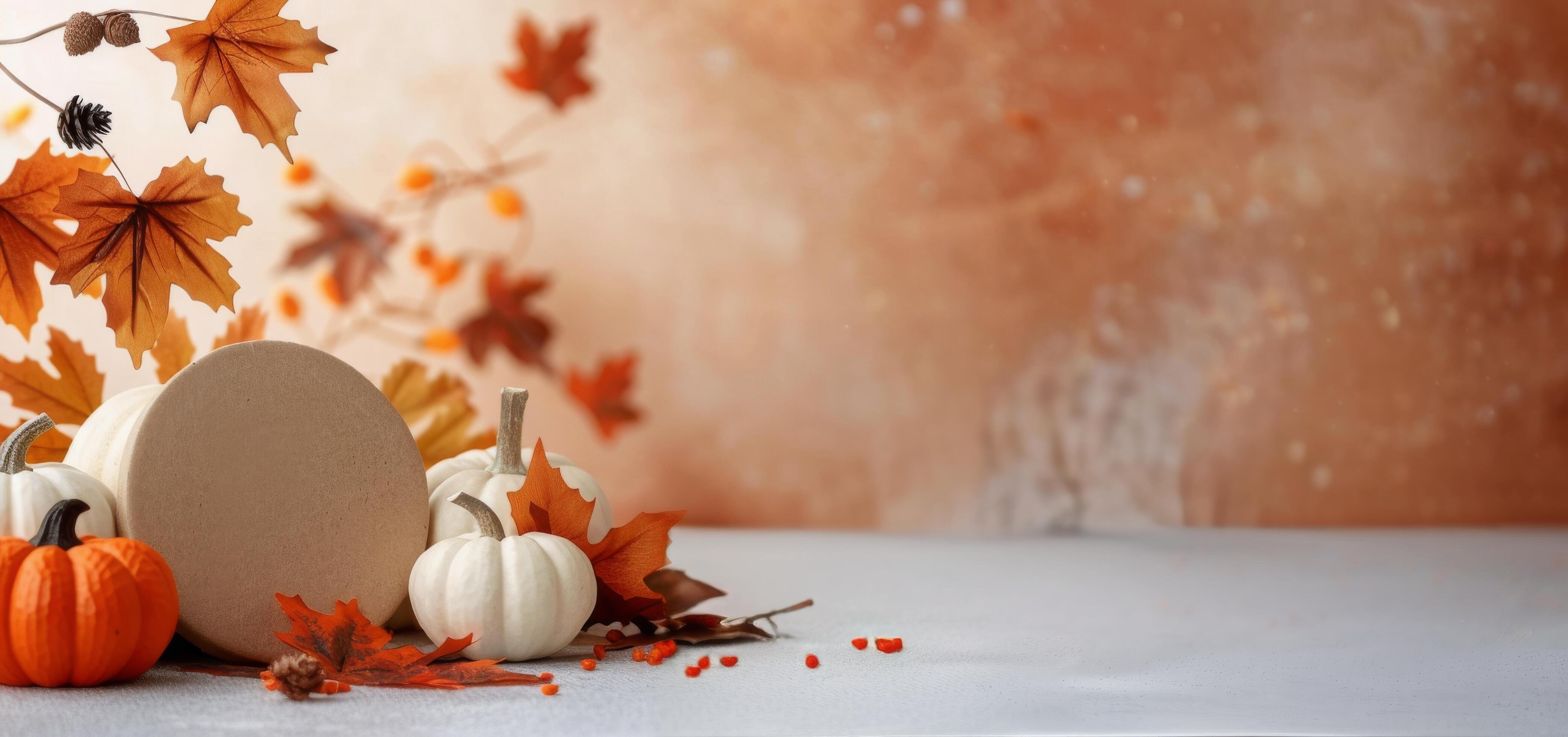 Autumn Decorative Arrangement With Pumpkins and Leaves on a Rustic Background Stock Free