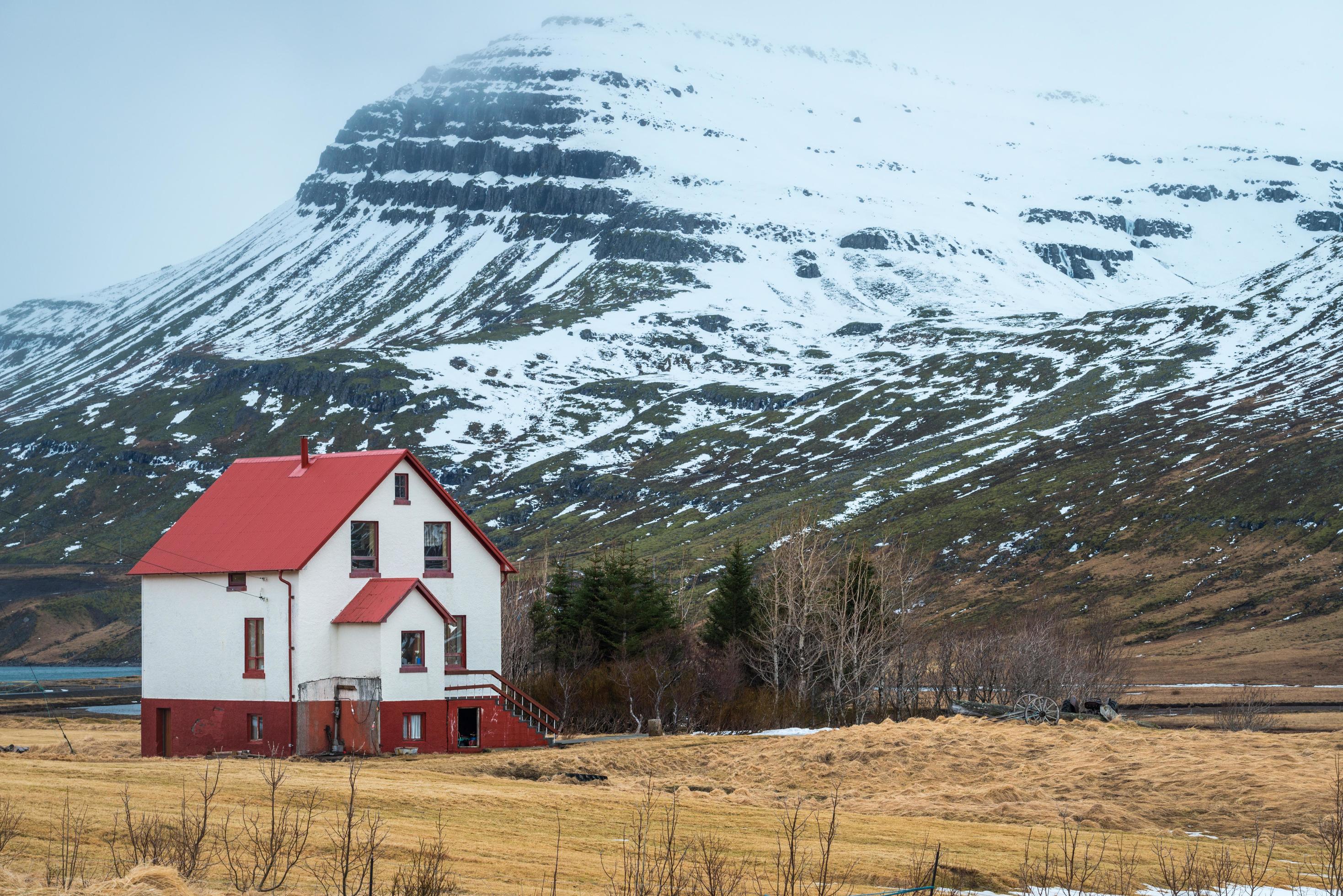 The small house in the countryside of east fjord of east Iceland. Stock Free