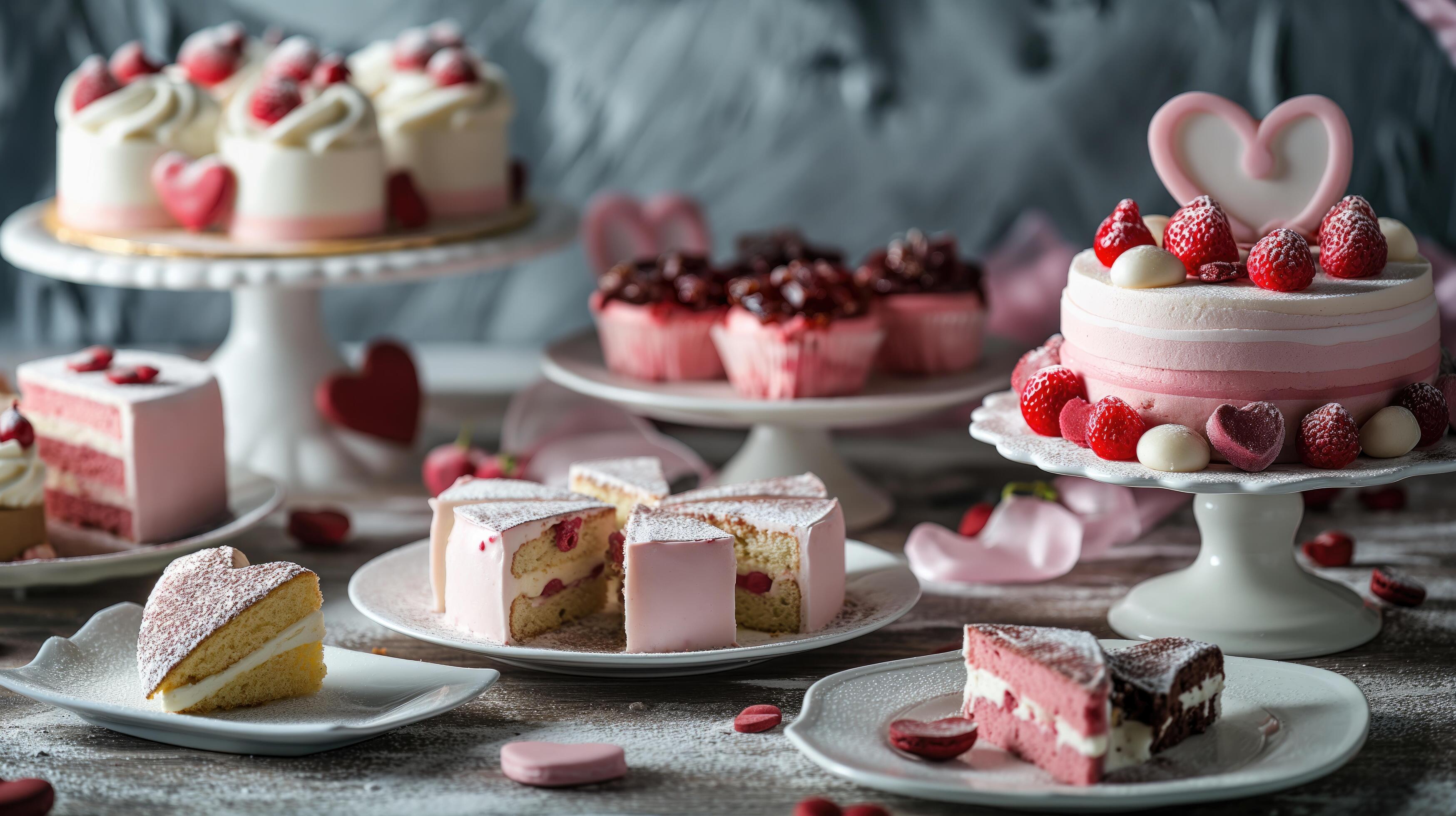 dessert table set to serve various cakes and desserts Stock Free