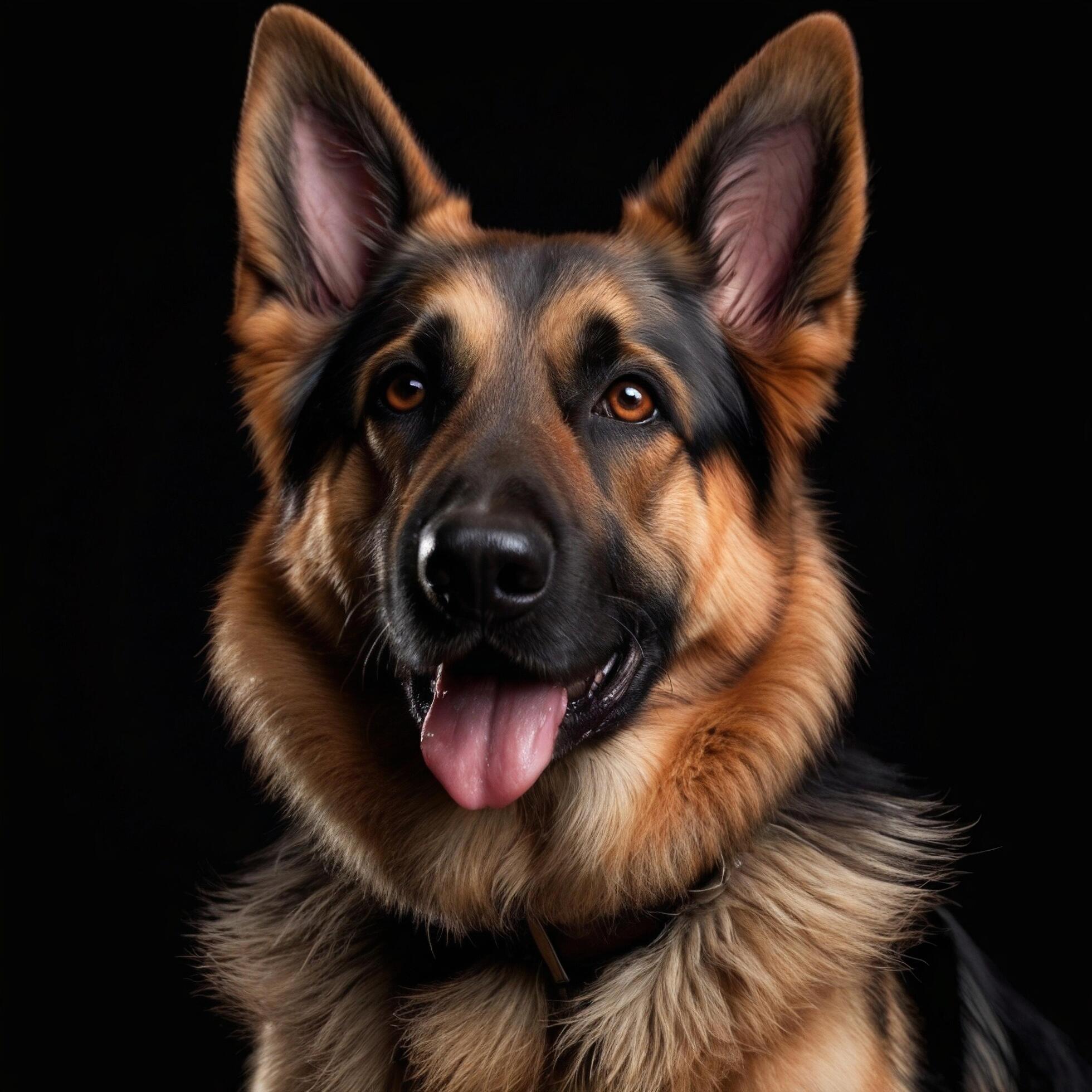 Wild German shepherd guard Dog black background Stock Free