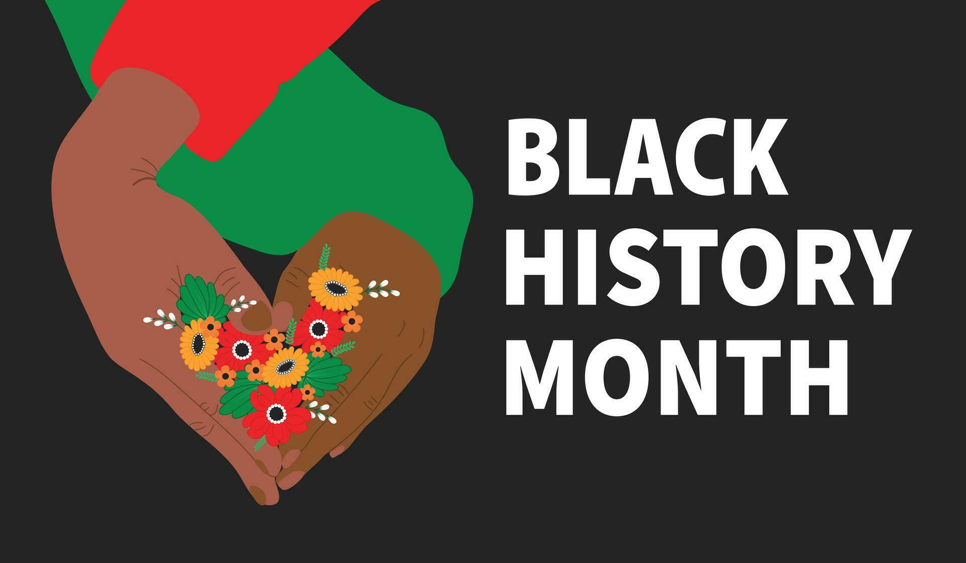 Black History Month banner with hands holding flowers Stock Free