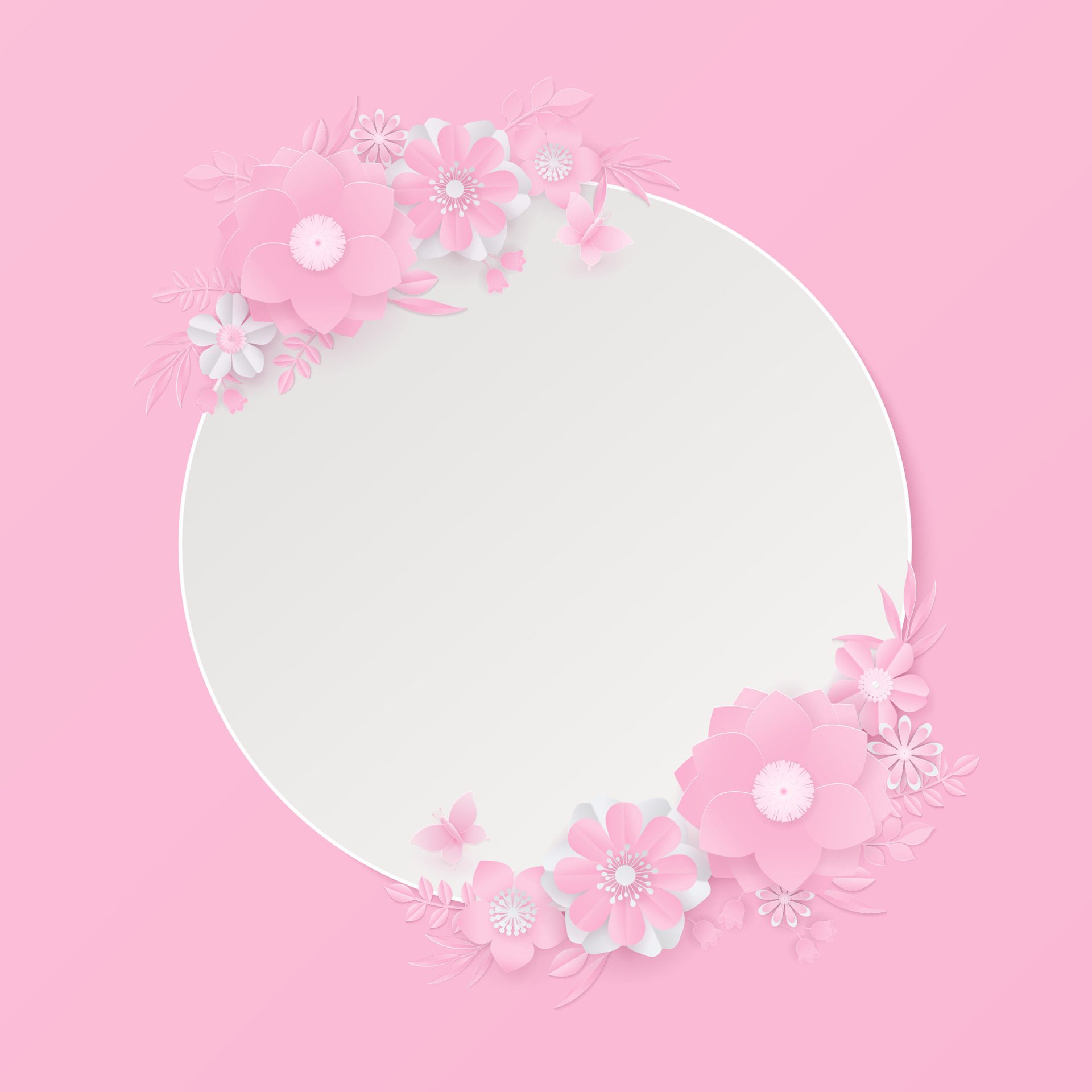 White banner and paper flowers wreath Free Vector