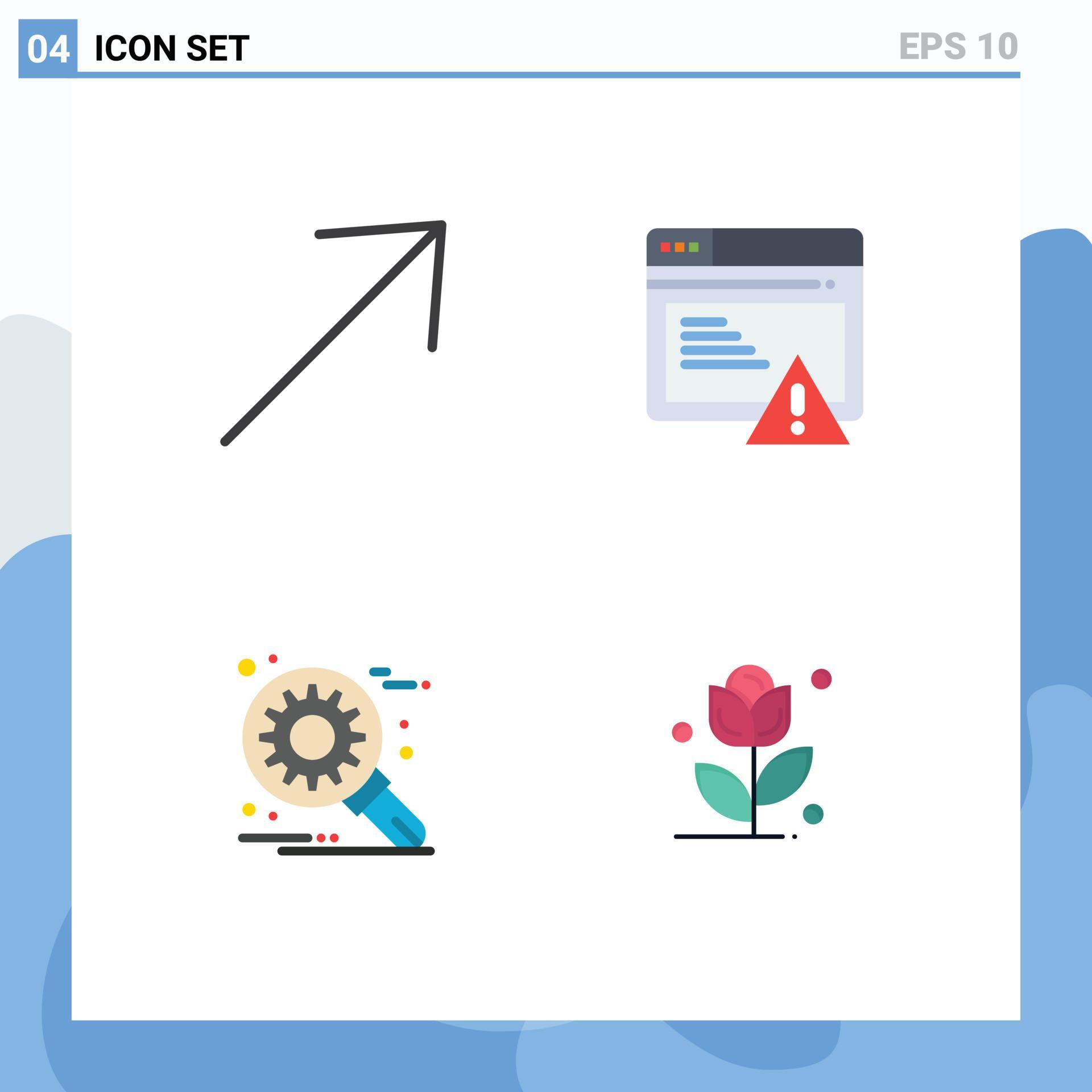 Set of 4 Commercial Flat Icons pack for arrow optimization seo alert flower Editable Vector Design Elements Stock Free