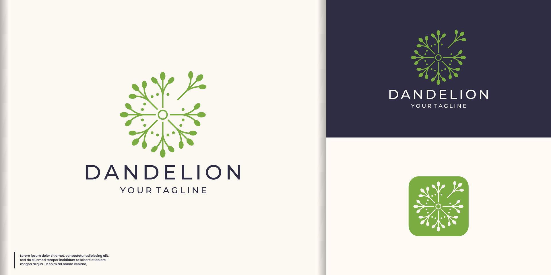 geometric flower dandelion logo style concept in circle shape design. green color logo brand icon. Stock Free