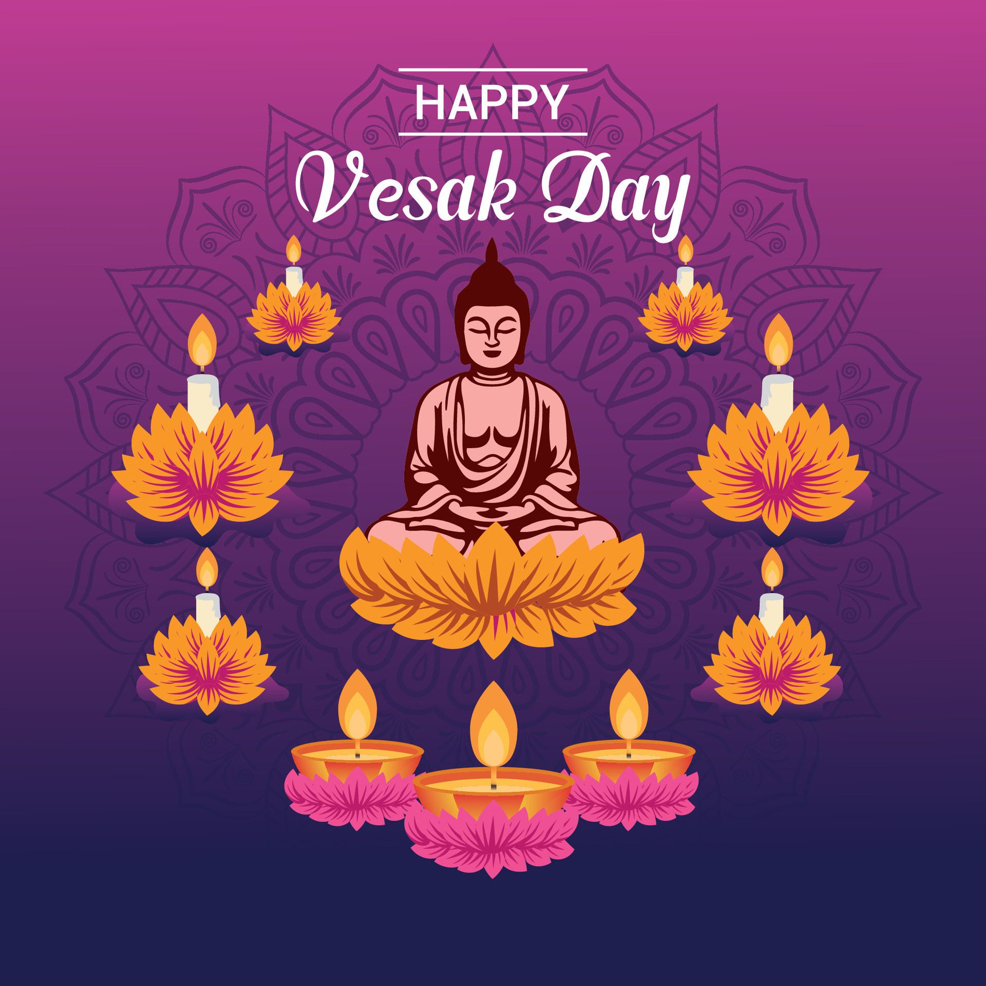 Flat vesak day illustration festival celebration social media post and vesak day Banner Free Vector