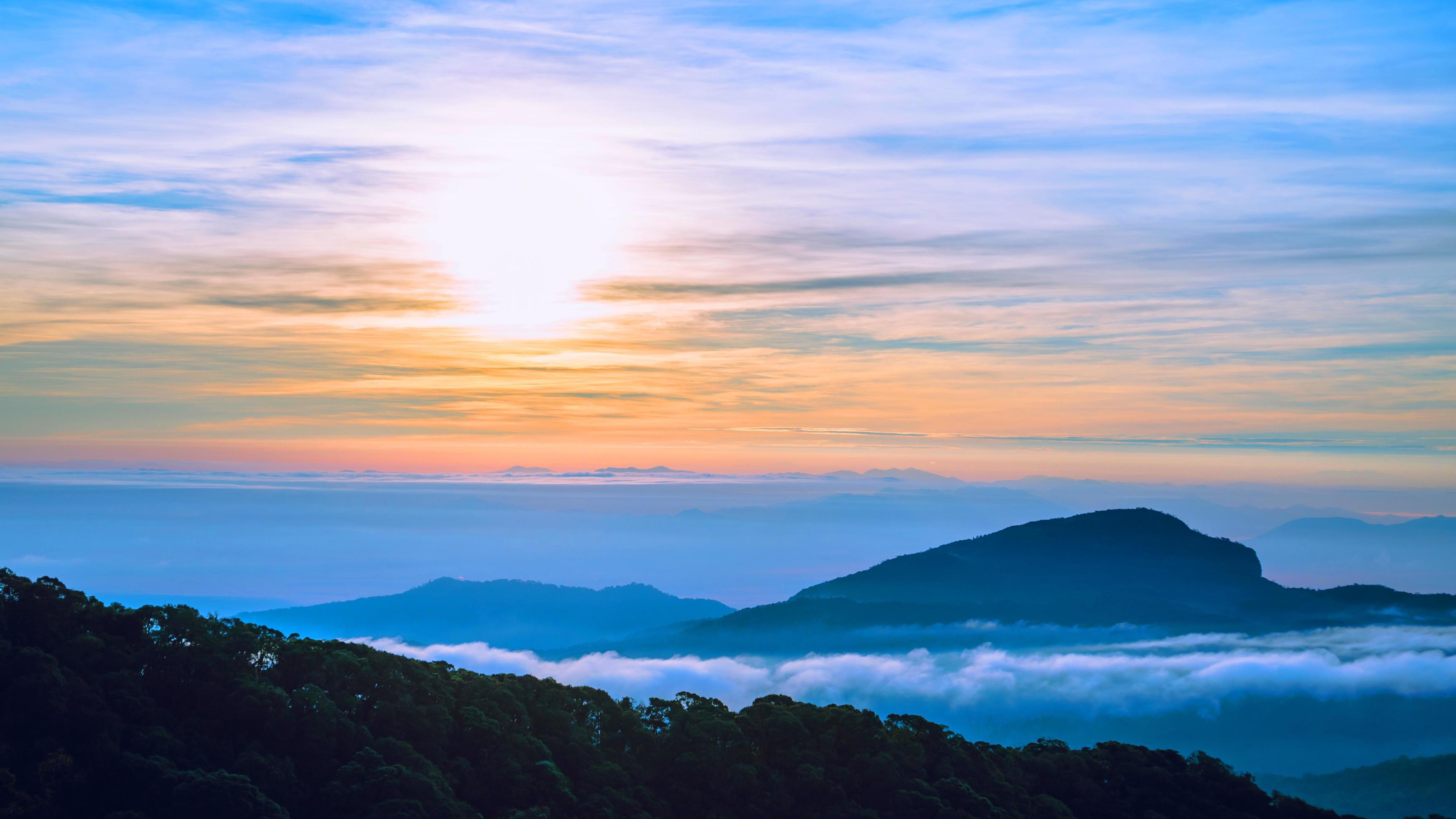 The background of nature with fog on the mountain. In the rainy weather in the countryside. winter Stock Free