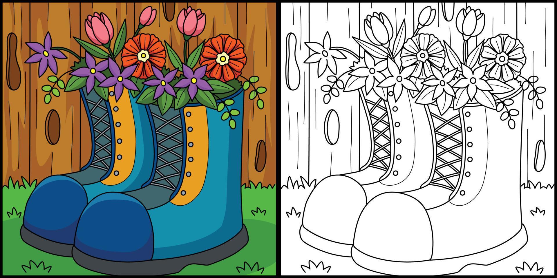 Spring Boots with Flowers Coloring Illustration Stock Free