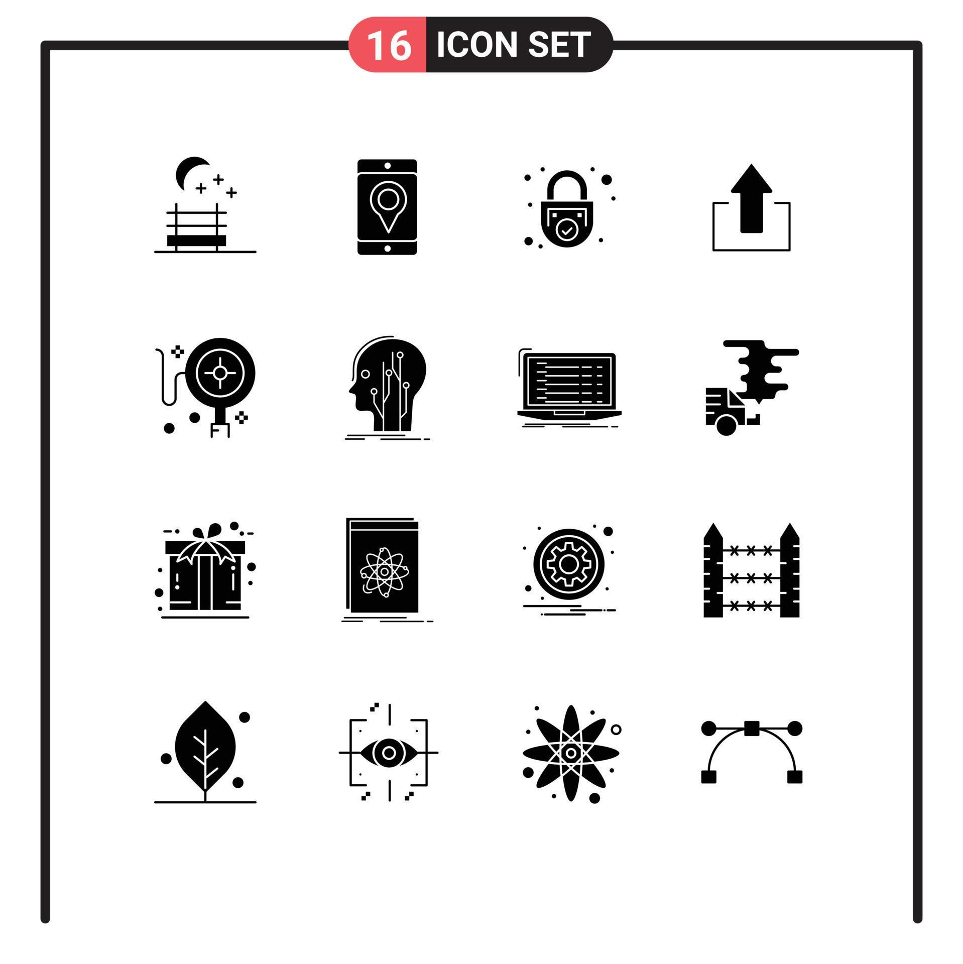 16 User Interface Solid Glyph Pack of modern Signs and Symbols of online tracking safe upload arrows Editable Vector Design Elements Stock Free