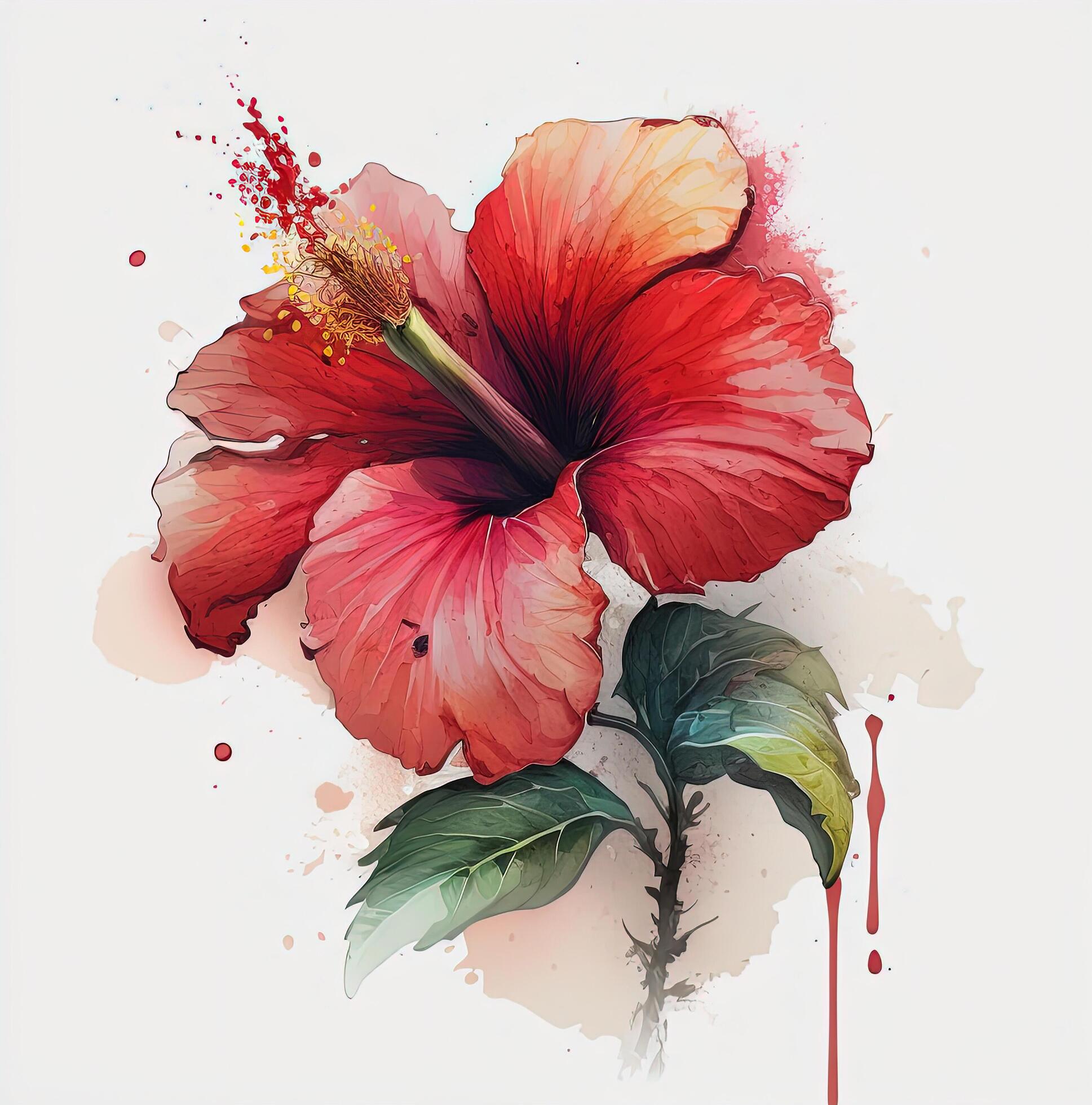 Red hibiscus flower watercolor. Illustration Stock Free