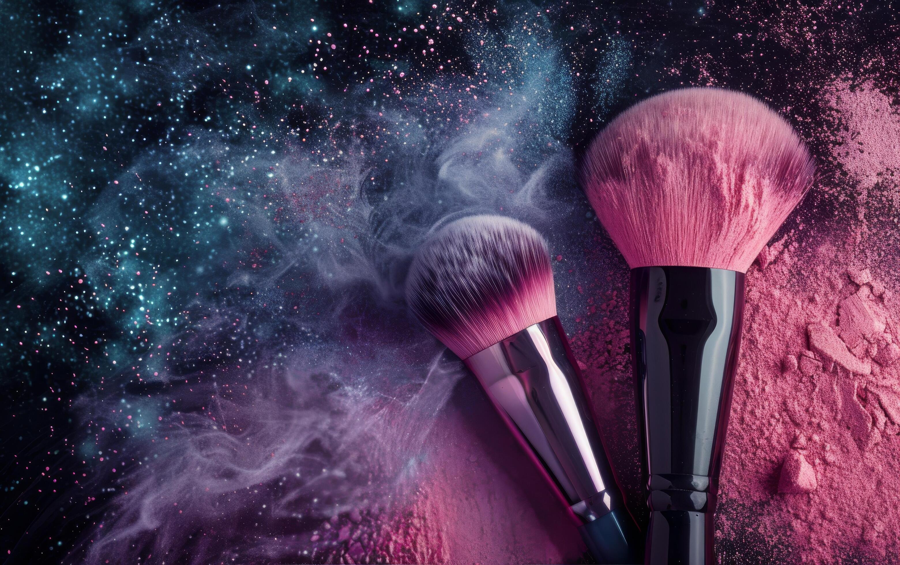 Makeup Brushes on a Galaxy Background Stock Free