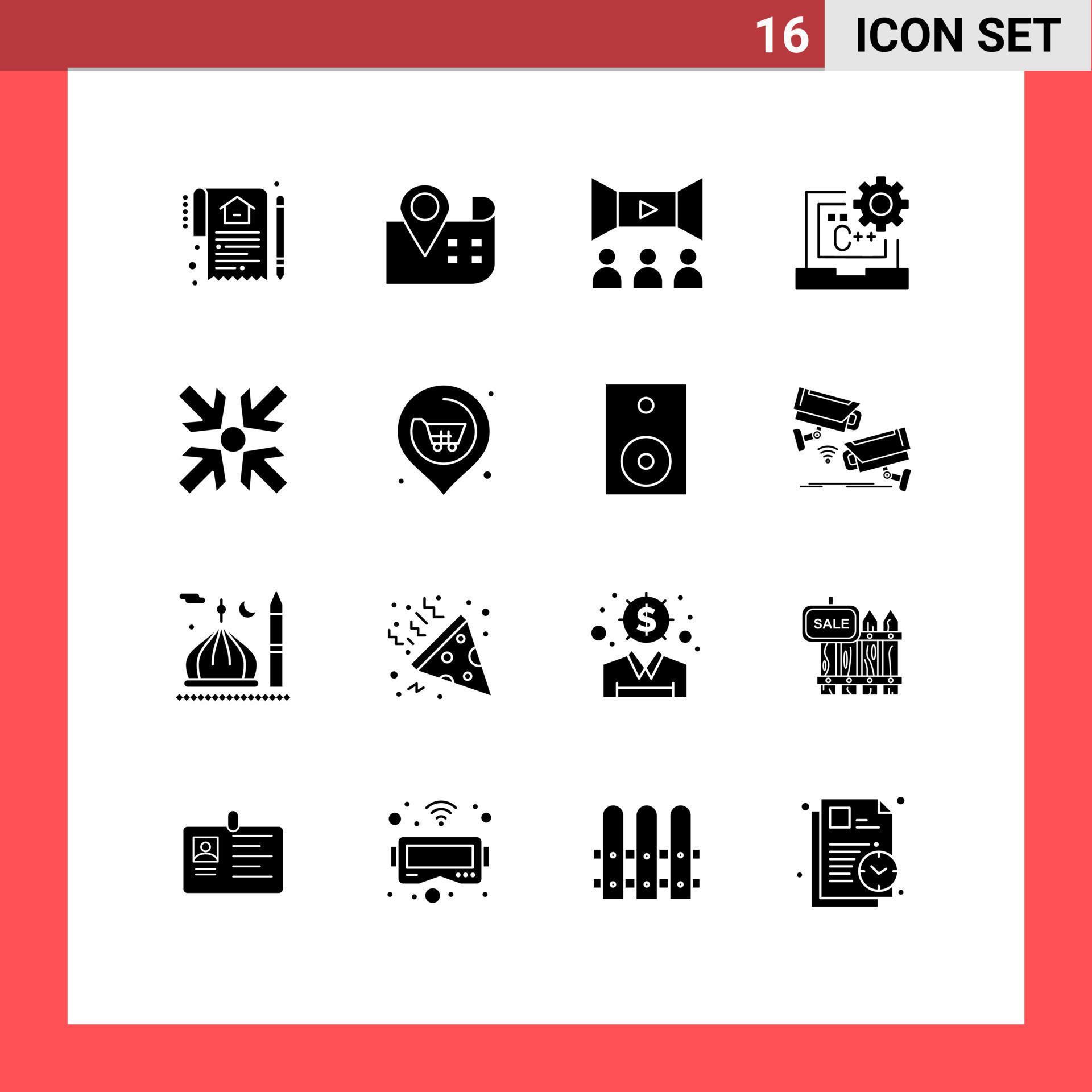 Modern Set of 16 Solid Glyphs and symbols such as arrows develop cinema coding c Editable Vector Design Elements Stock Free