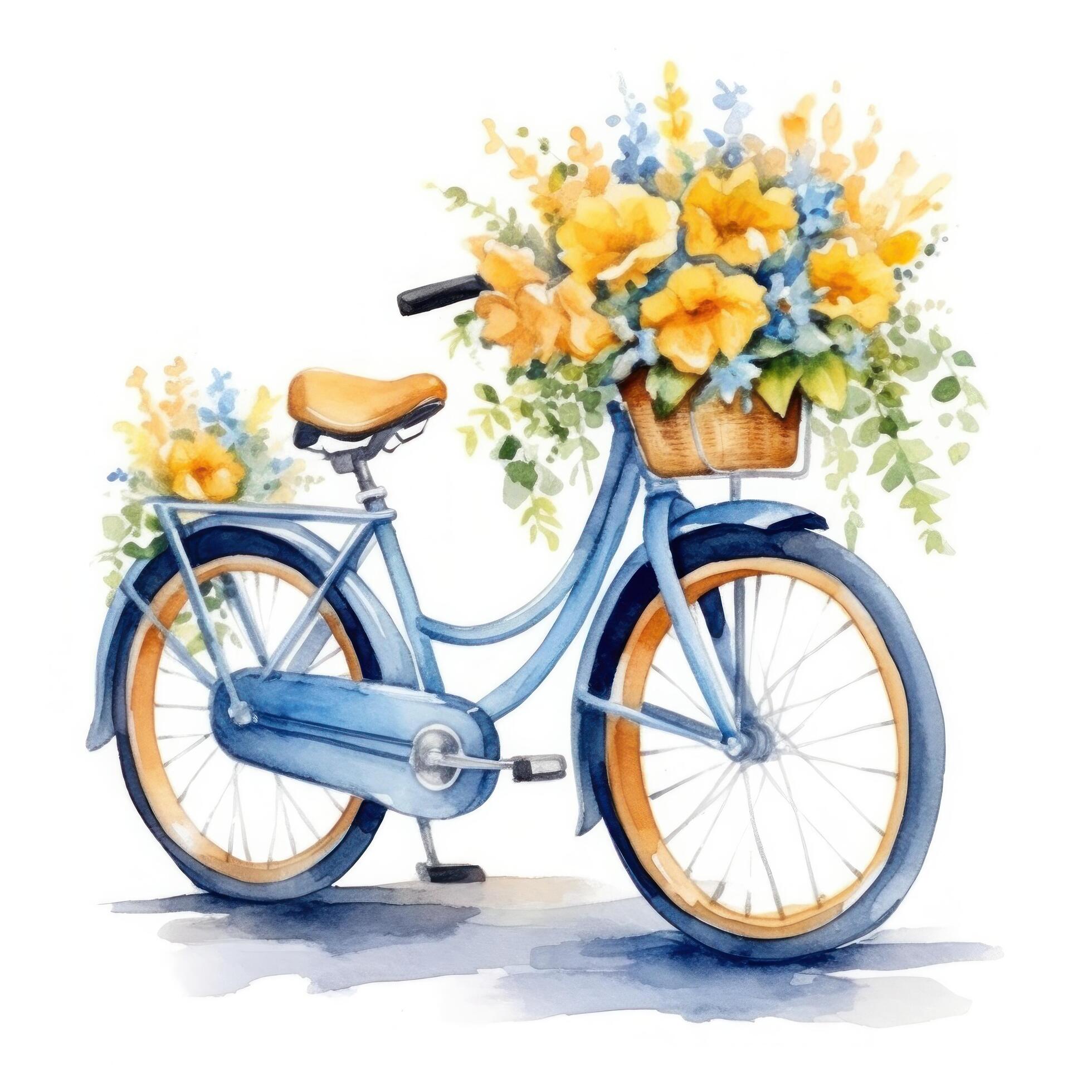 Cute watercolor bicycle with flowers. Illustration Stock Free