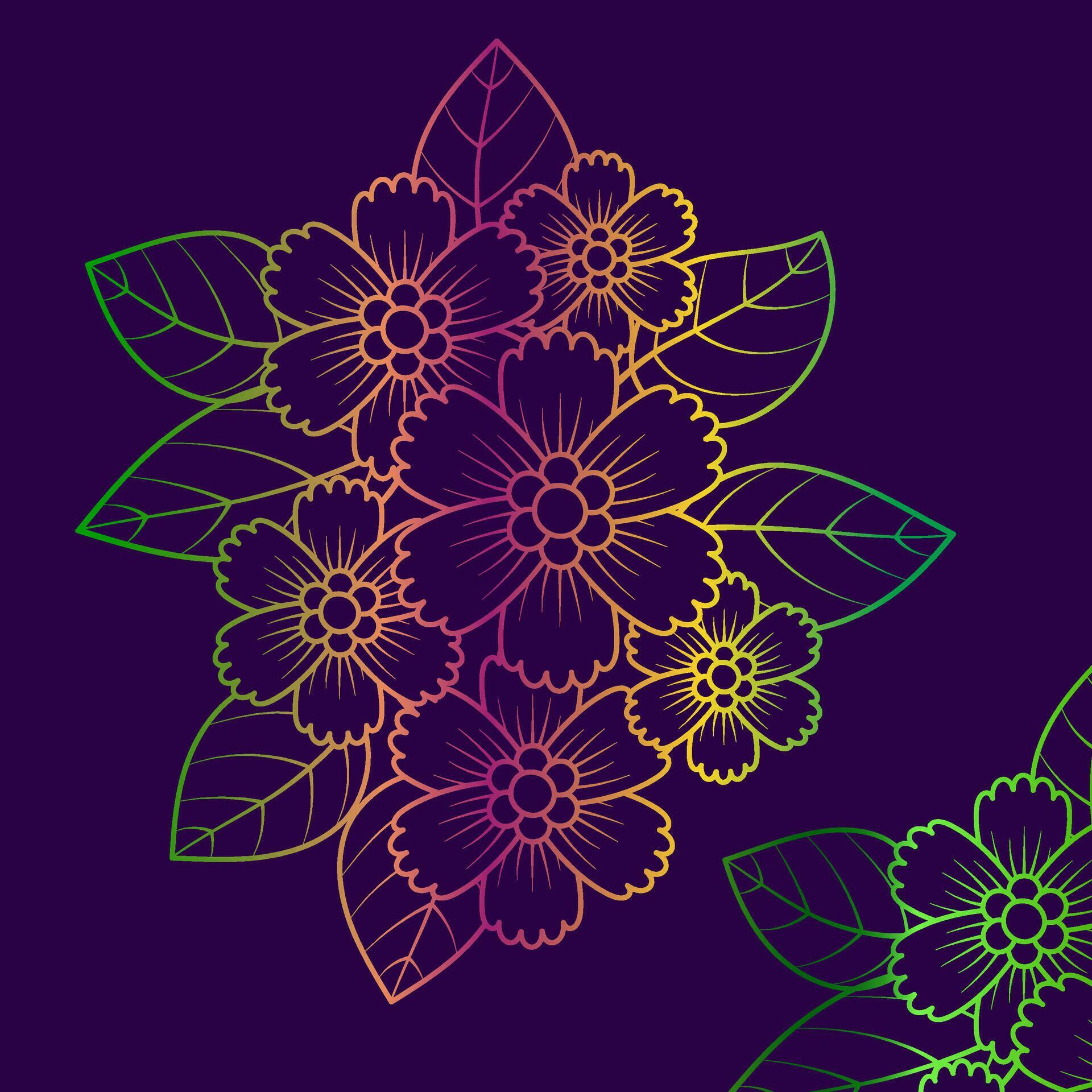 Rainbow color line art floral vector illustration, colorful vintage decorative vector template, rainbow color flower ornaments. Stock Free and Free SVG