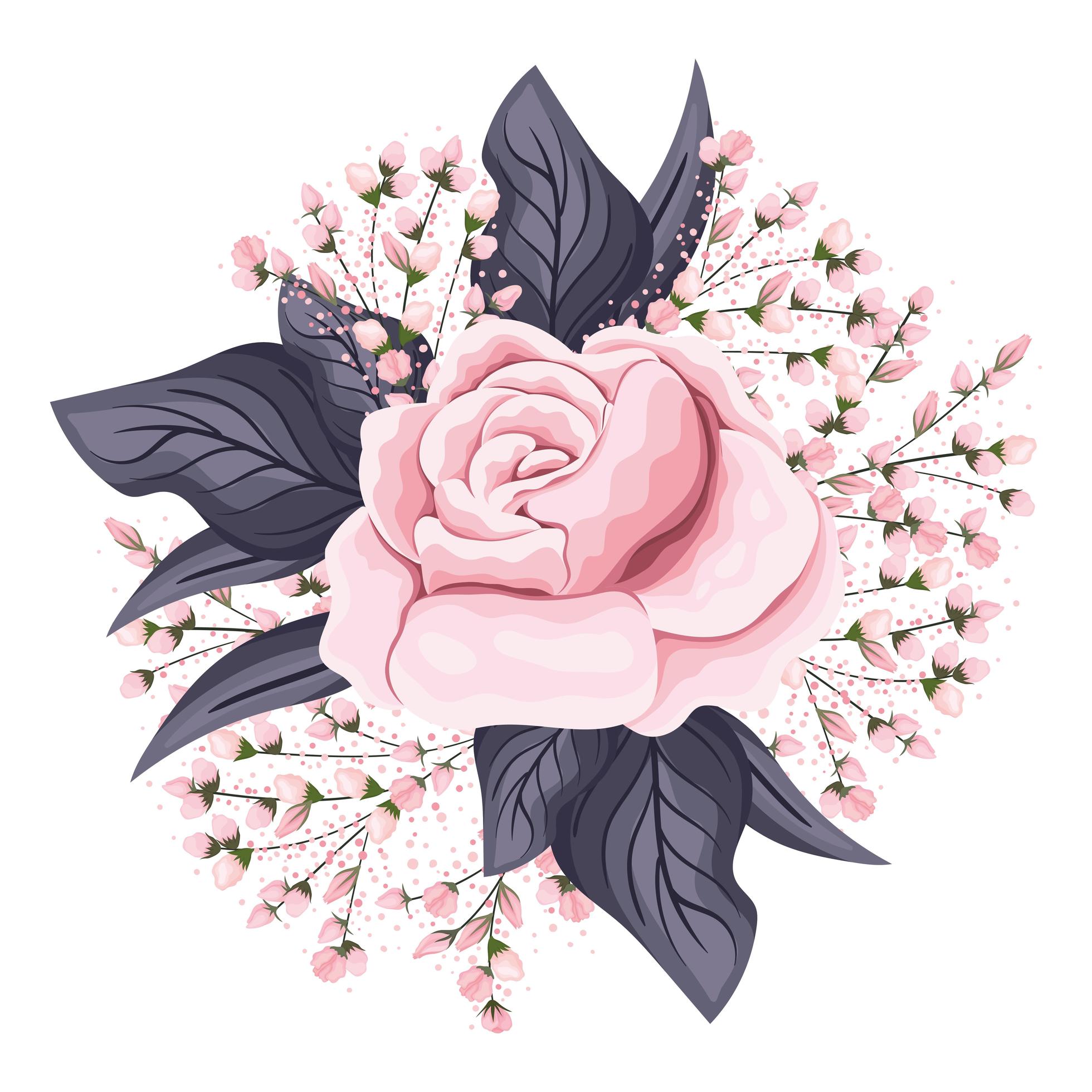 Pink rose flower with buds and leaves painting Stock Free