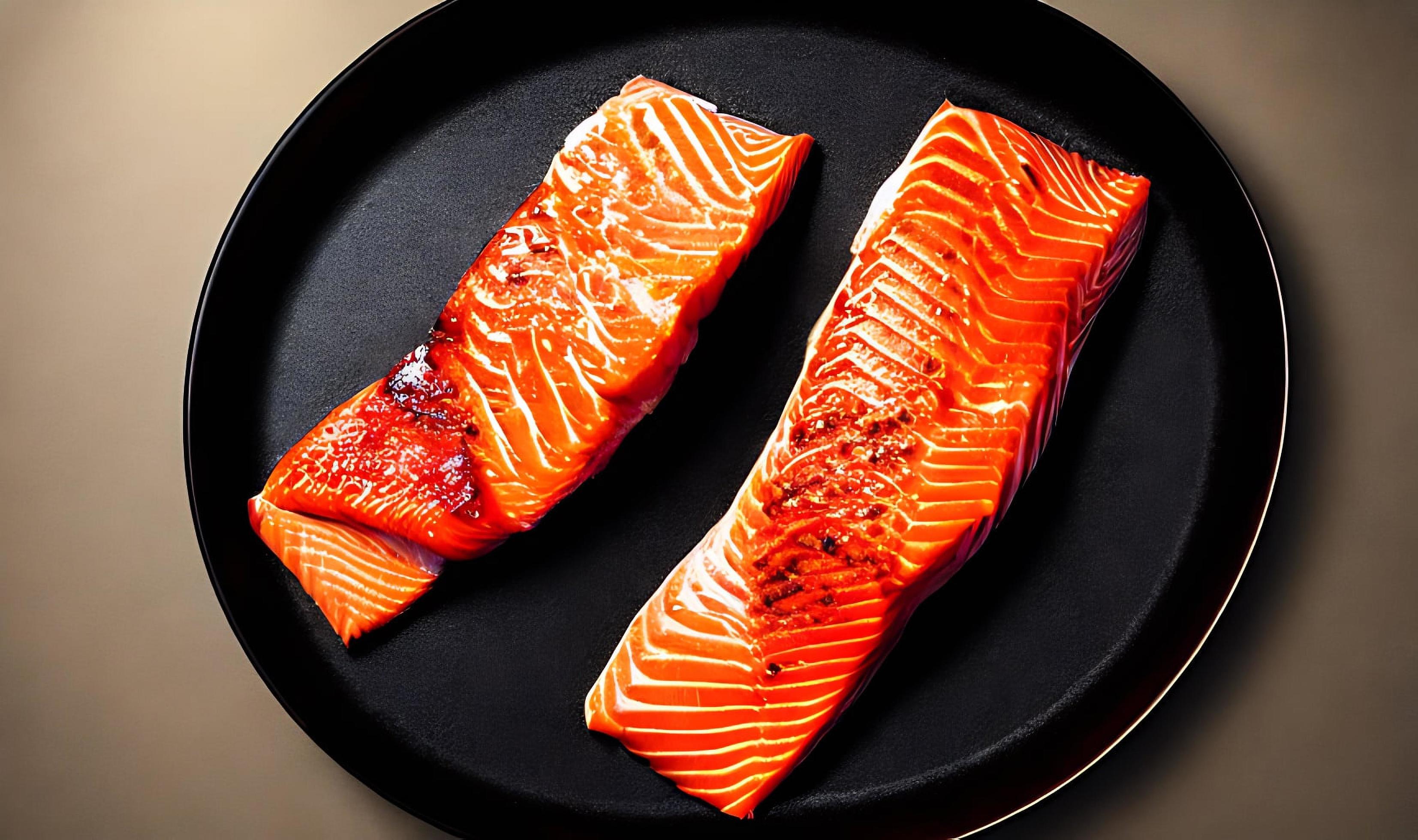 Grilled salmon. Healthy food baked salmon. Hot fish dish. Stock Free