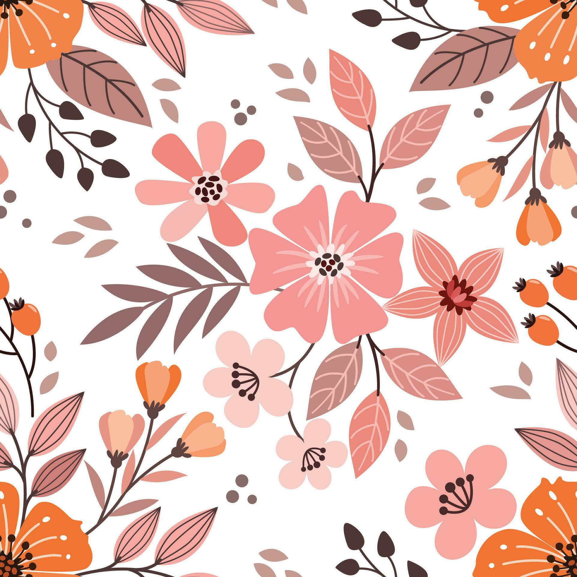 Beautiful monochrome orange flowers on white backgroubd seamless pattern. Stock Free