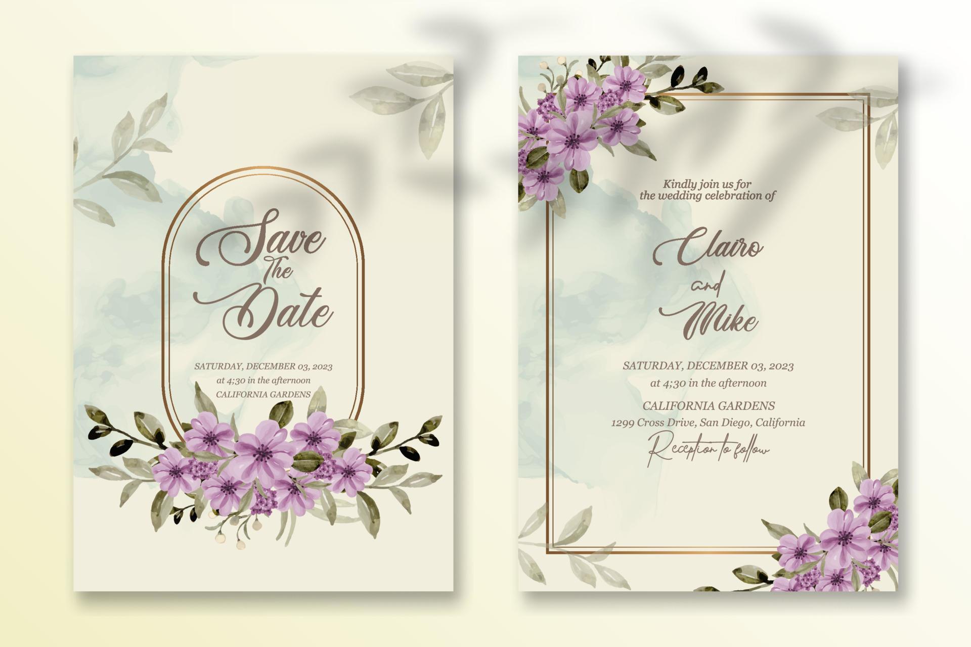 Premium vector Wedding invitation template with watercolor flower Stock Free