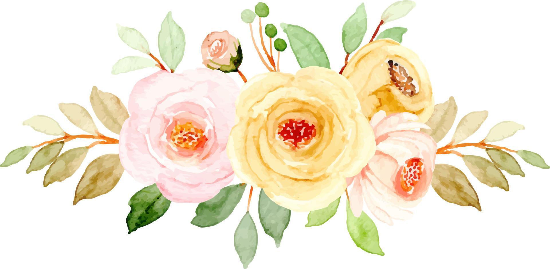 Yellow rose flower bouquet with watercolor for background, wedding, fabric, textile, greeting, card, wallpaper, banner, sticker, decoration etc. Stock Free