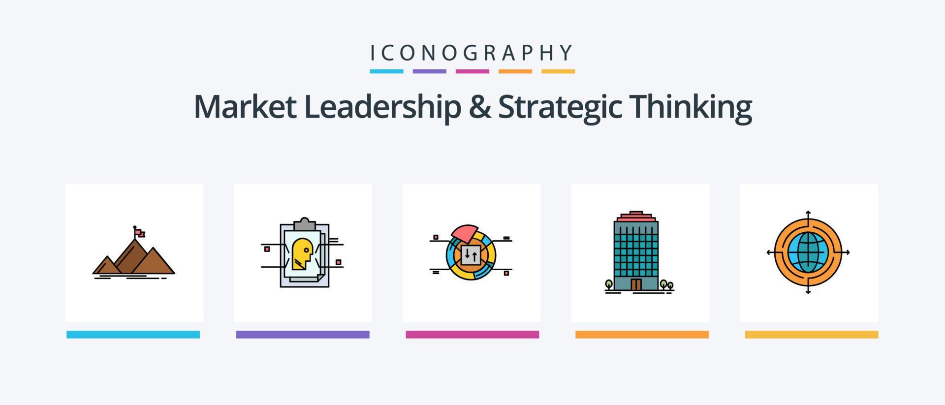 Market Leadership And Strategic Thinking Line Filled 5 Icon Pack Including percentage. chart. target. pie. arrow. Creative Icons Design Stock Free