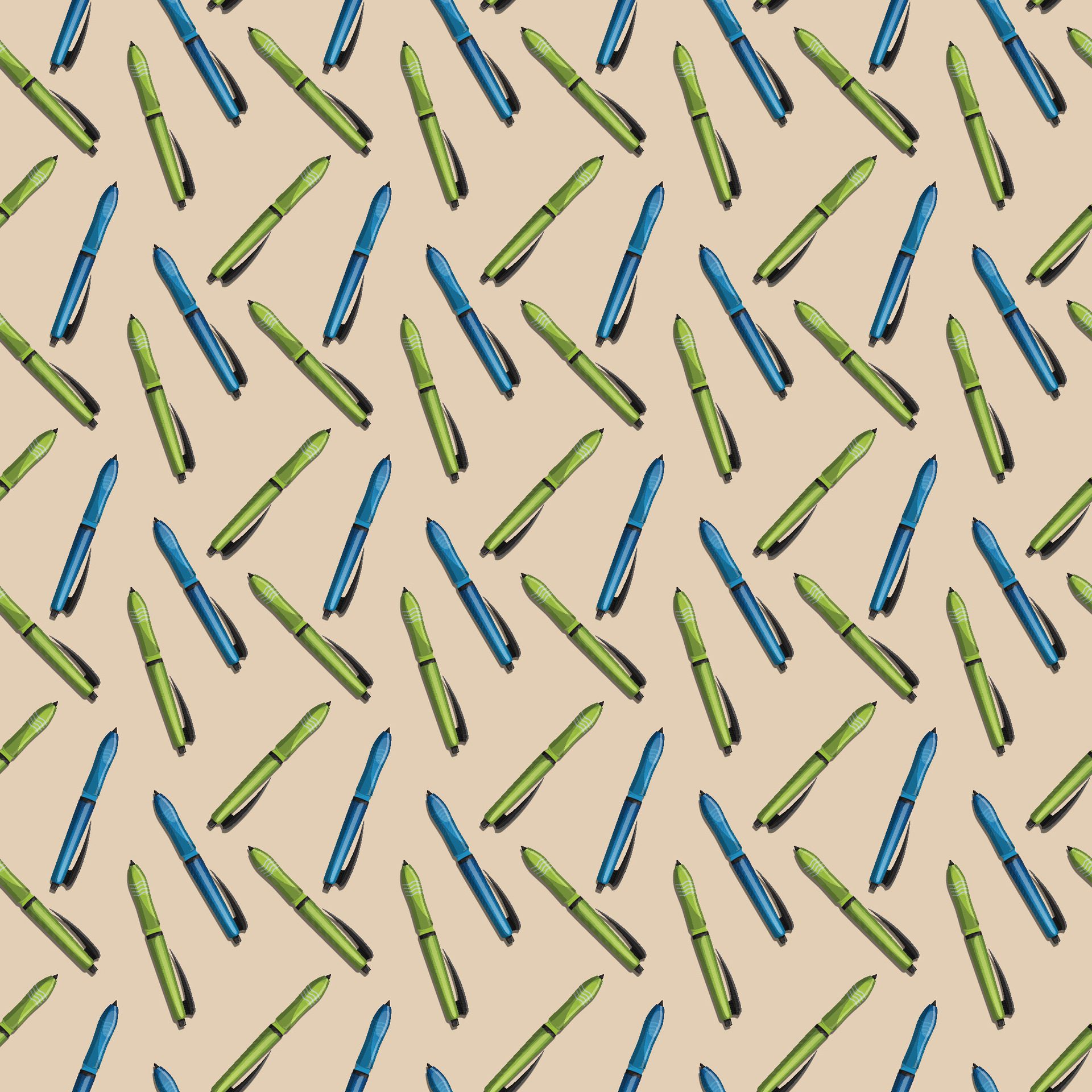 stationery green and blue pen pattern illustration Free Vector